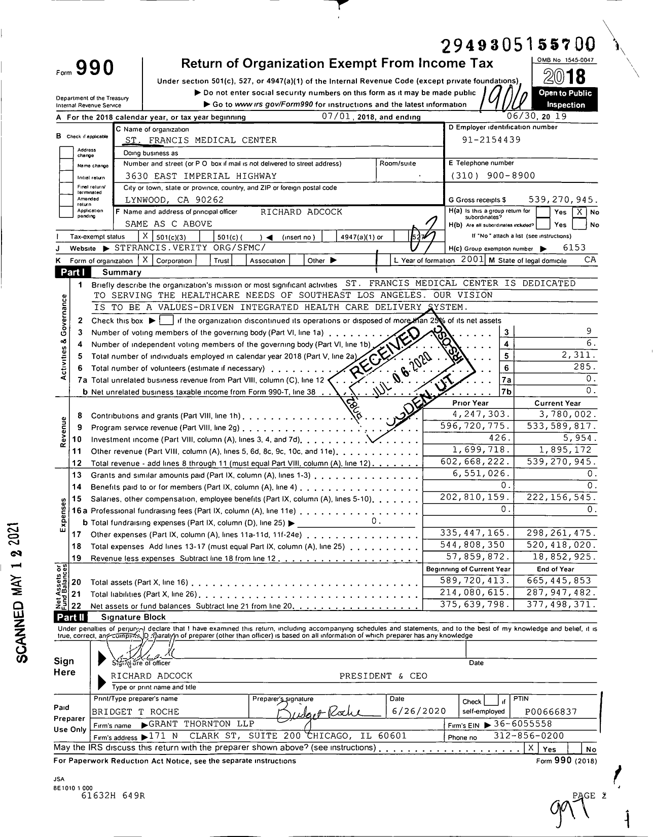 Image of first page of 2018 Form 990 for St Francis Medical Center Howard B Grobstein Liquidating Trustee