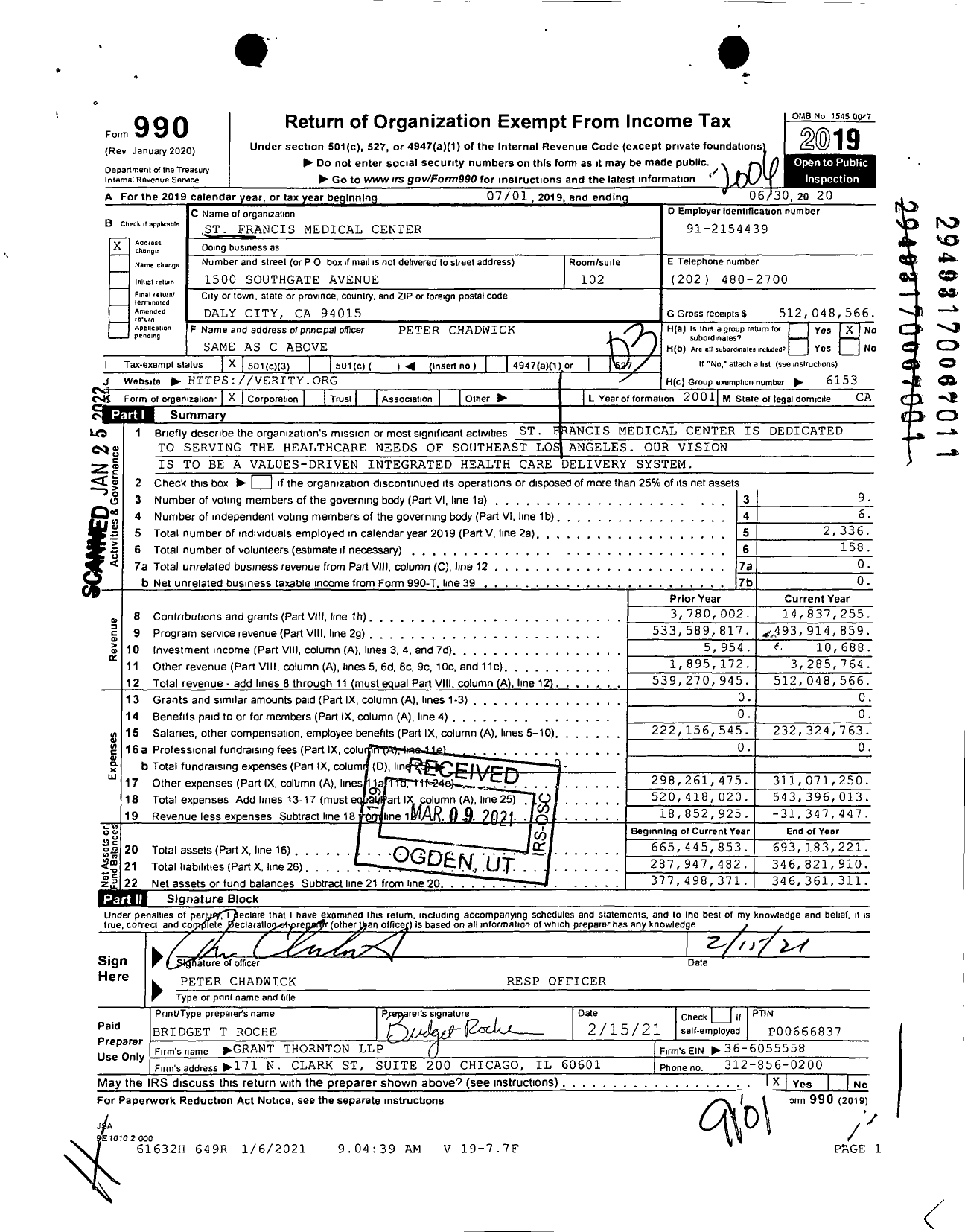 Image of first page of 2019 Form 990 for St Francis Medical Center Howard B Grobstein Liquidating Trustee