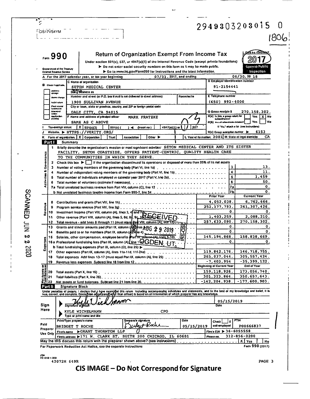 Image of first page of 2017 Form 990 for Seton Medical Center Howard B Grobstein Liquidating Trustee