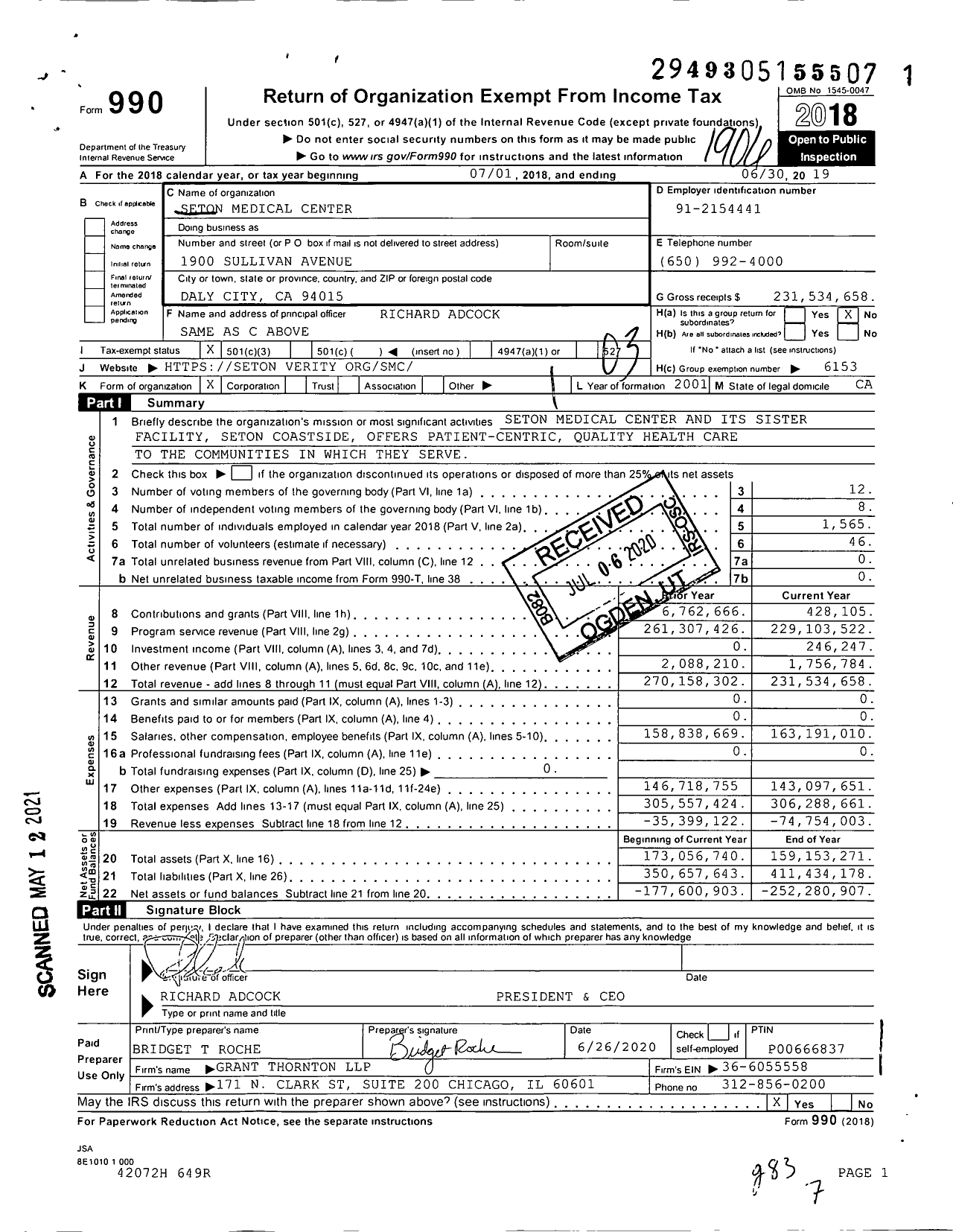 Image of first page of 2018 Form 990 for Seton Medical Center Howard B Grobstein Liquidating Trustee