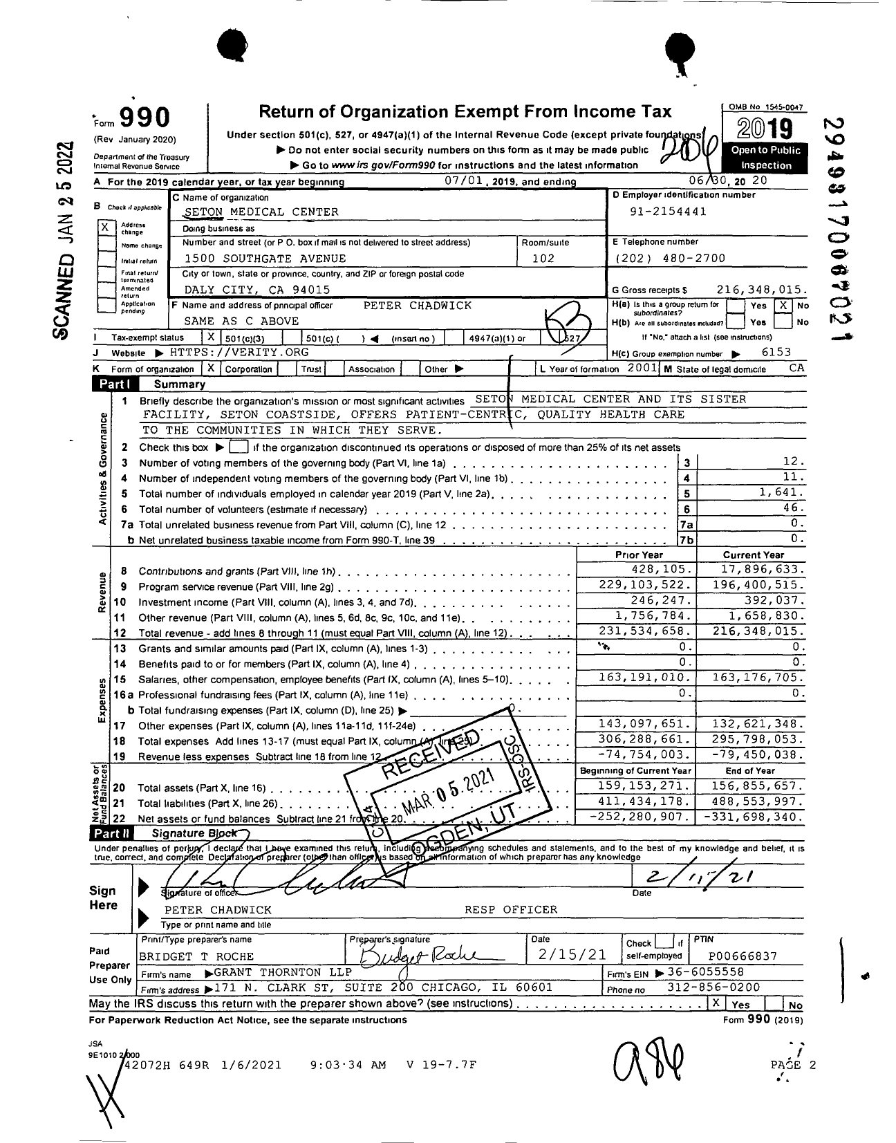 Image of first page of 2019 Form 990 for Seton Medical Center Howard B Grobstein Liquidating Trustee