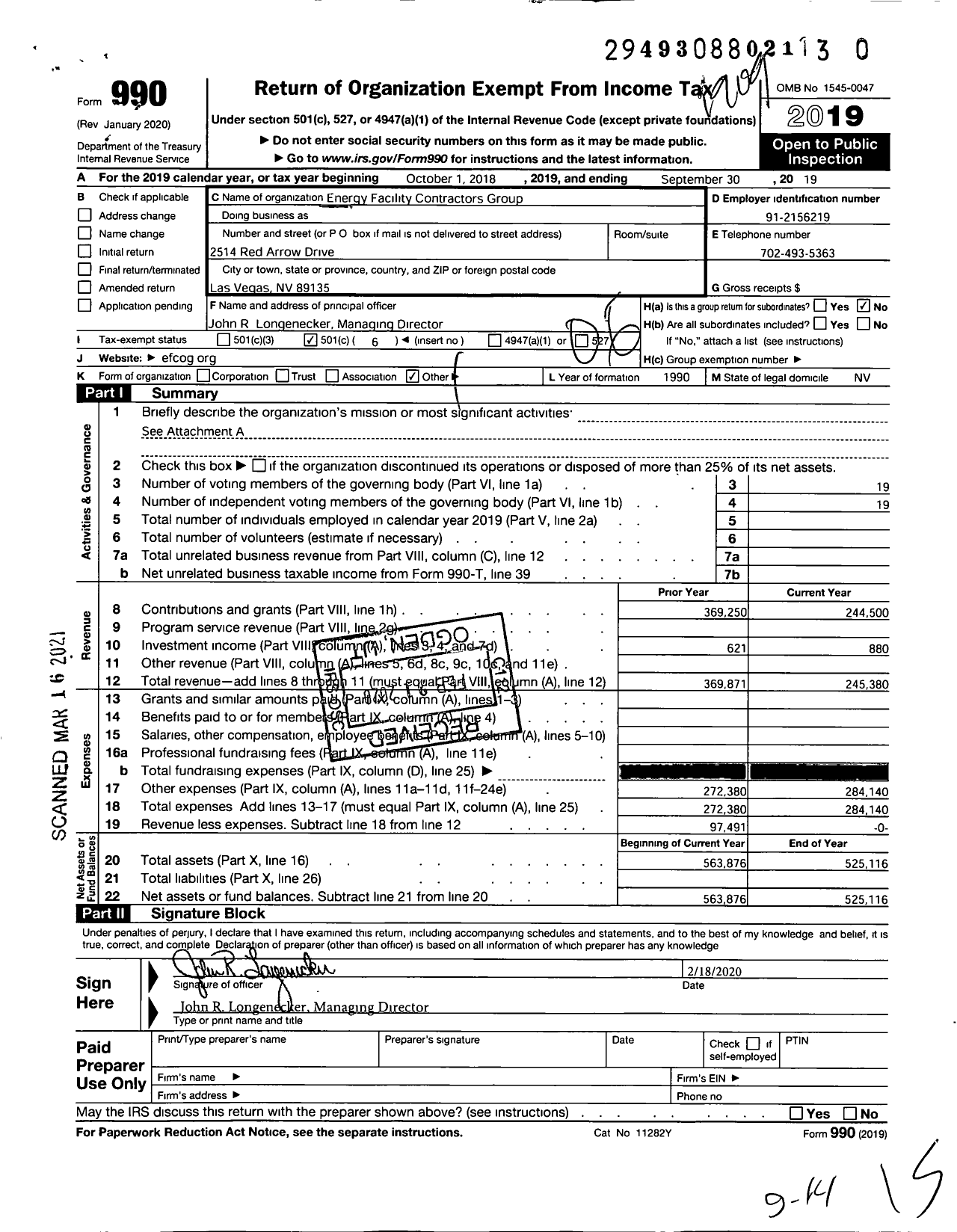 Image of first page of 2018 Form 990O for Energy Facility Contractors Group