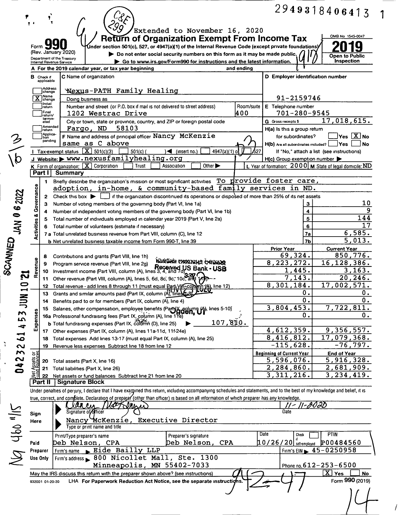 Image of first page of 2019 Form 990 for Nexus-PATH Family Healing