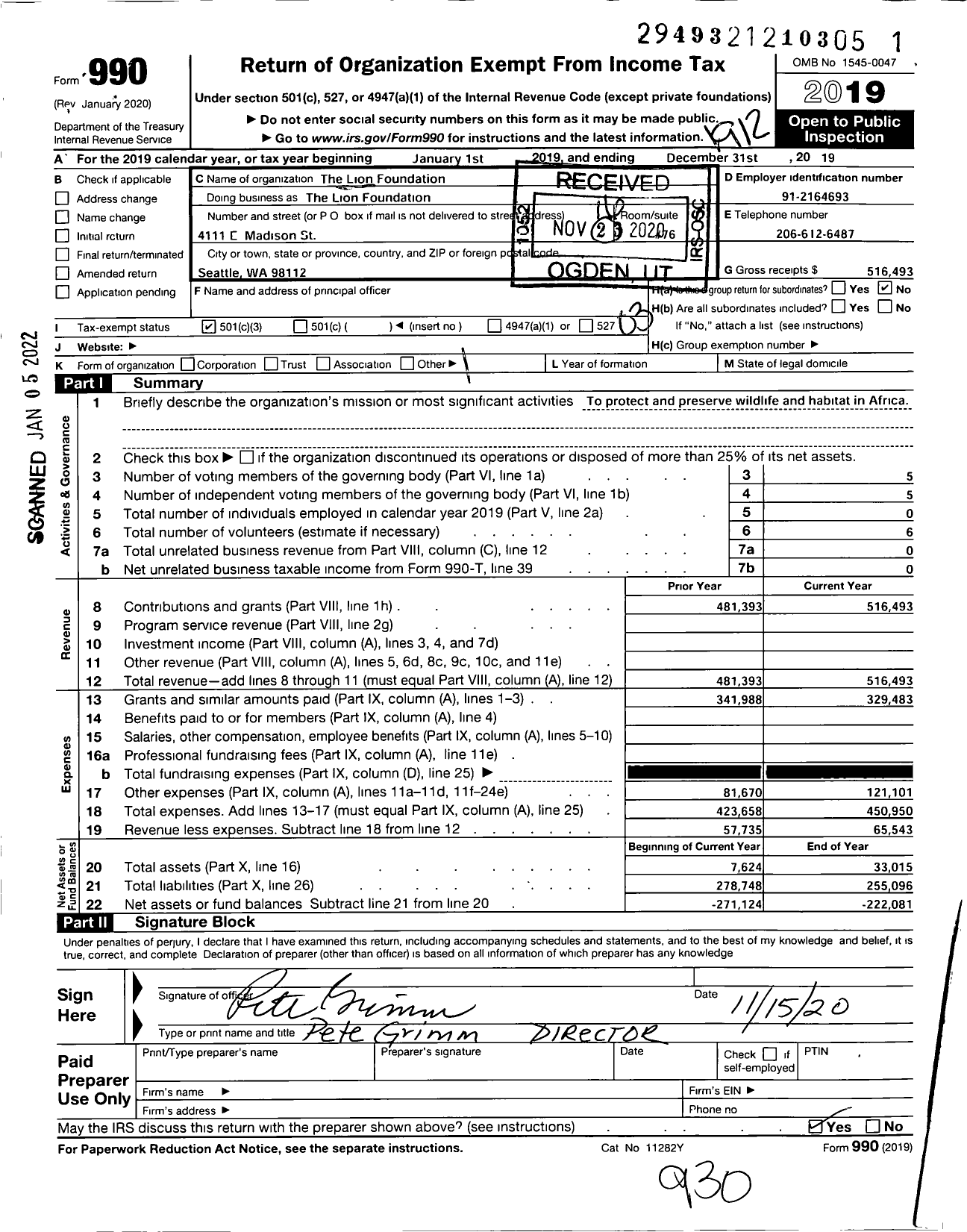 Image of first page of 2019 Form 990 for Wild Terra Foundation
