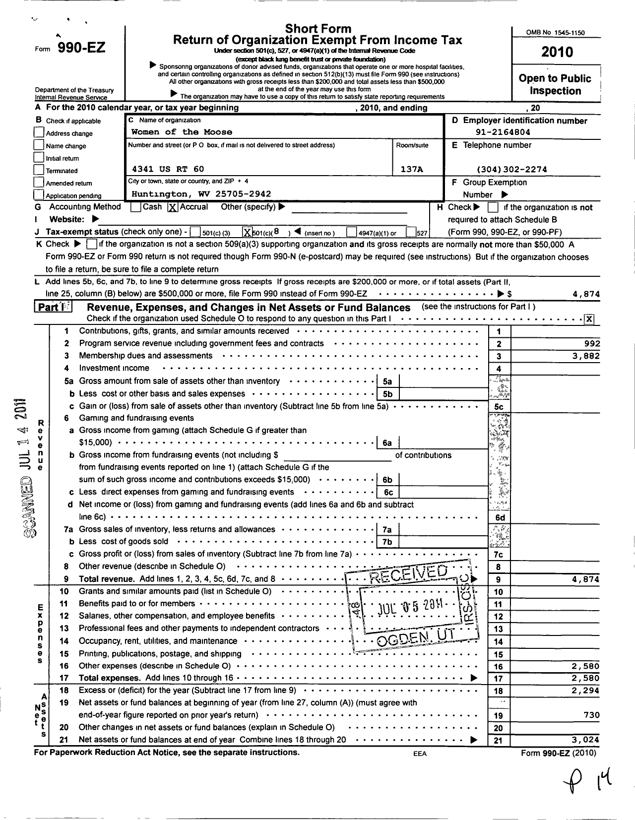 Image of first page of 2010 Form 990EO for Loyal Order of Moose - 2223