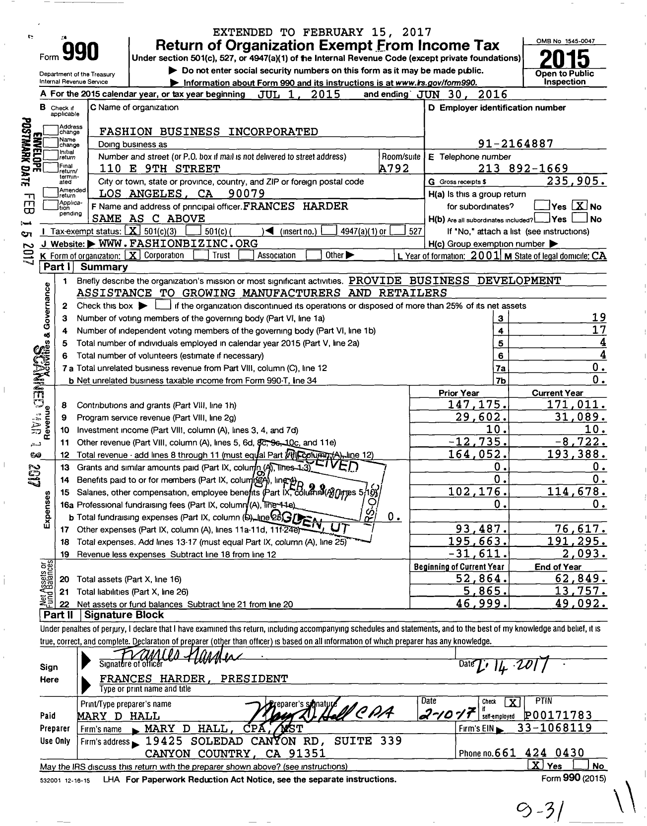 Image of first page of 2015 Form 990 for Fashion Business Incorporated