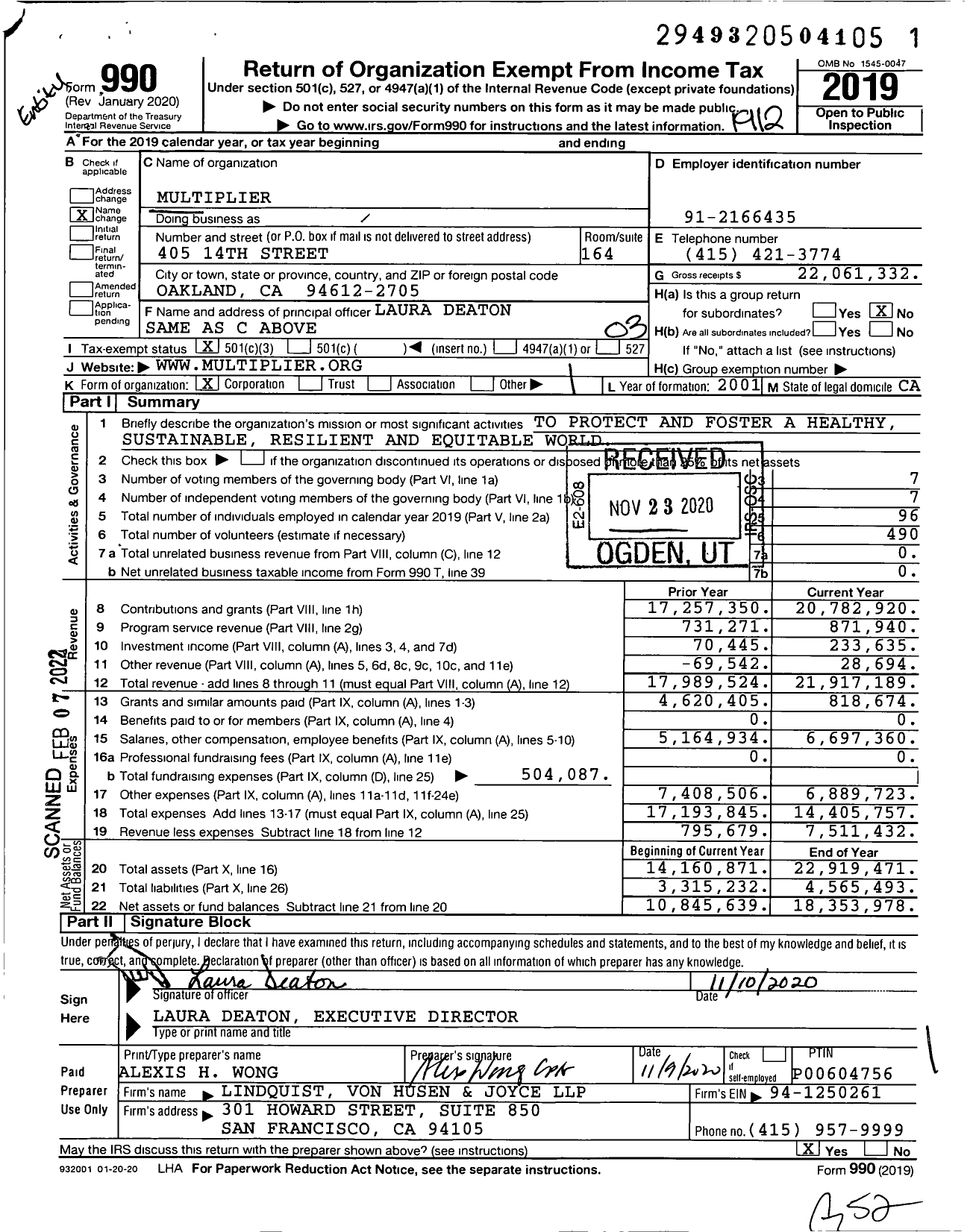 Image of first page of 2019 Form 990 for Multiplier