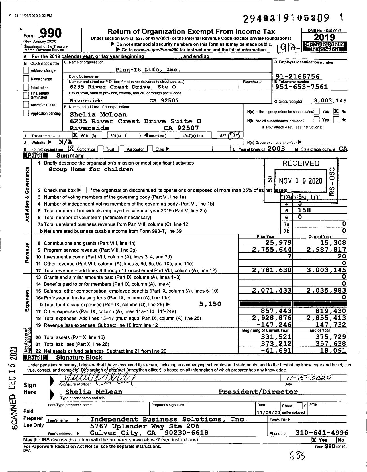 Image of first page of 2019 Form 990 for Plan-It Life