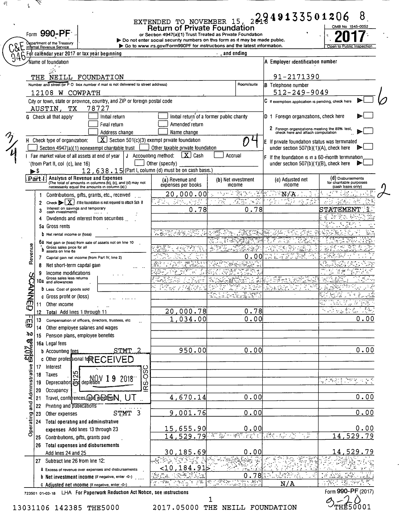 Image of first page of 2017 Form 990PF for The Neill Foundation