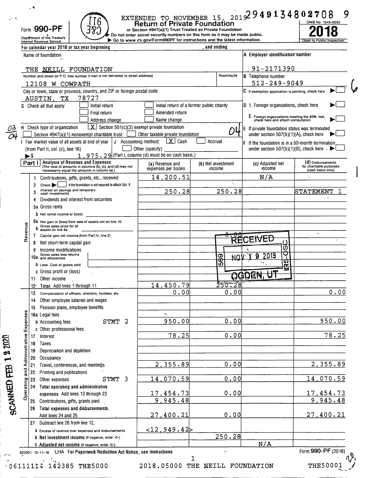Image of first page of 2018 Form 990PF for The Neill Foundation
