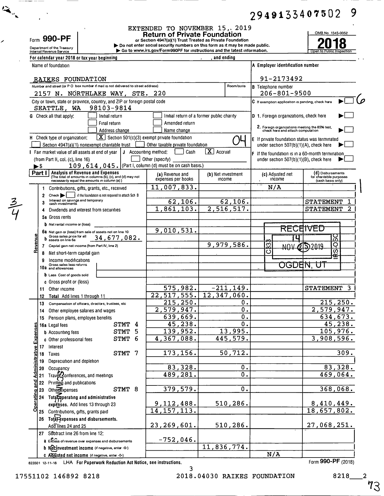 Image of first page of 2018 Form 990PF for Raikes Foundation