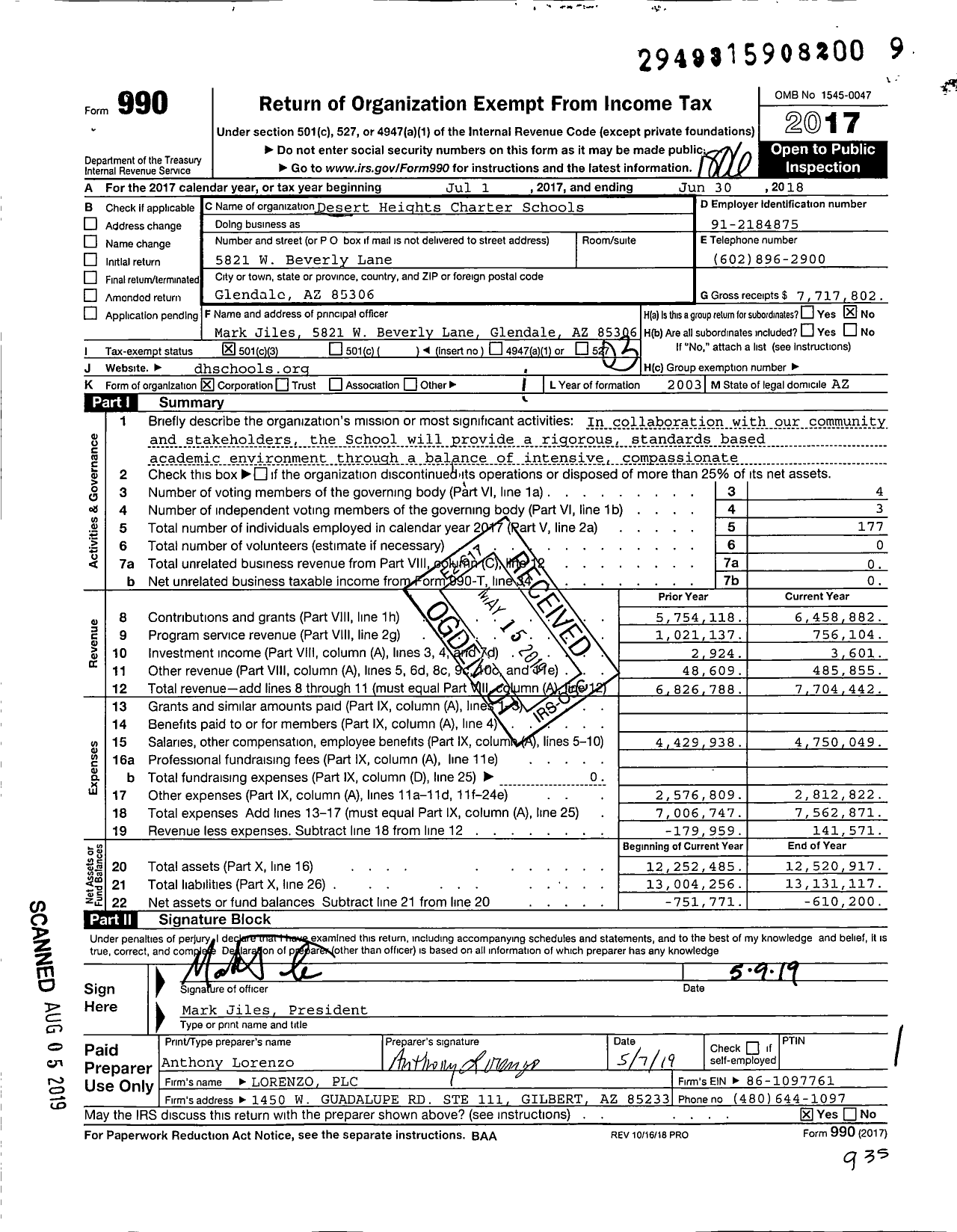 Image of first page of 2017 Form 990 for Desert Heights Charter Schools