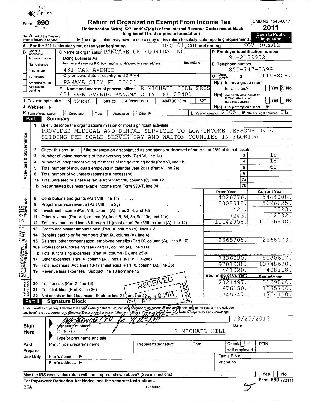 Image of first page of 2011 Form 990 for Pancare Health