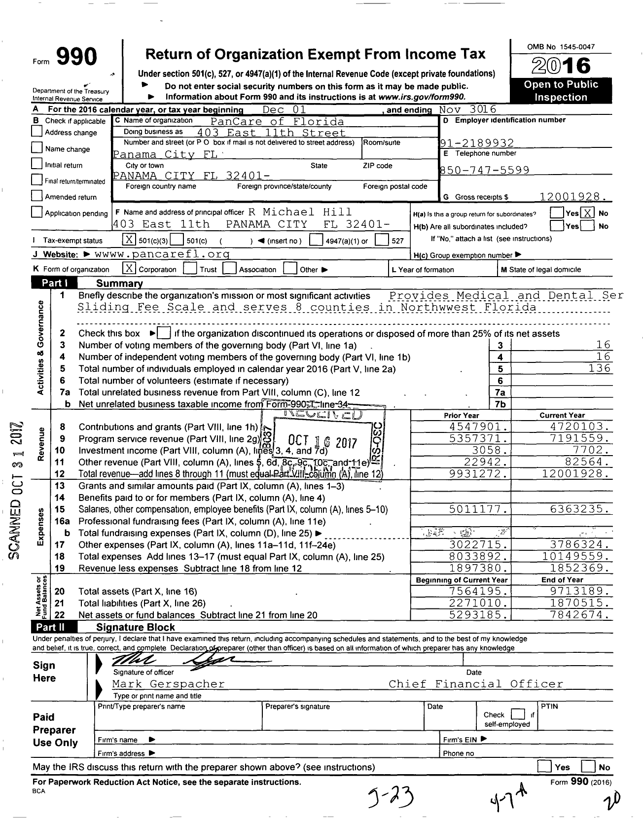 Image of first page of 2015 Form 990 for Pancare Health