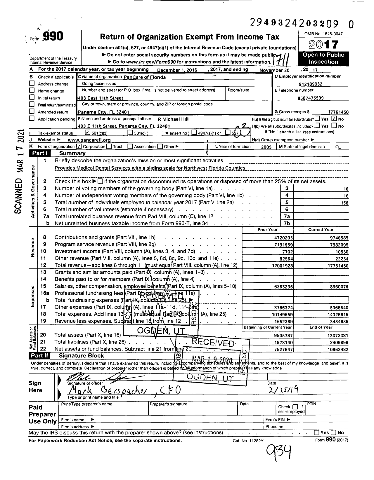 Image of first page of 2016 Form 990 for Pancare Health