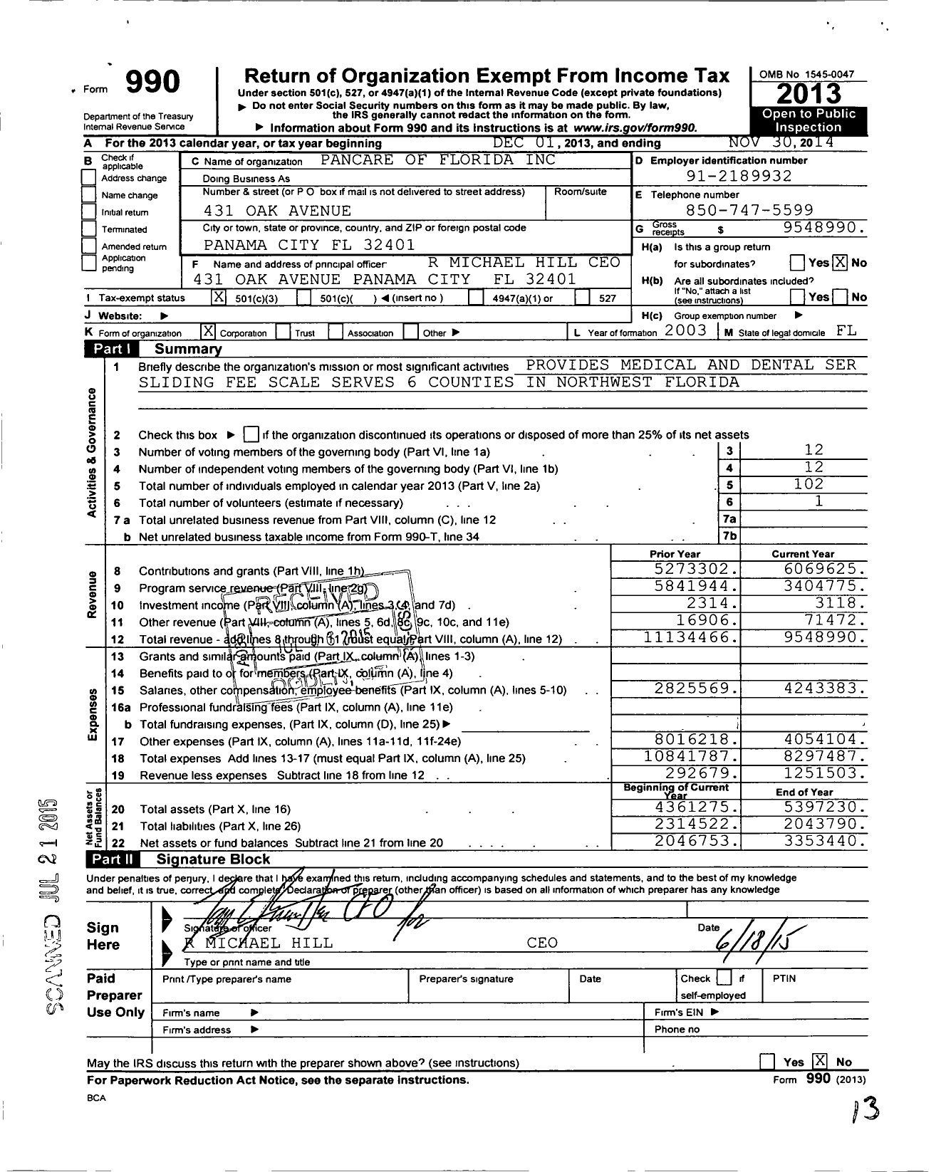 Image of first page of 2013 Form 990 for Pancare Health