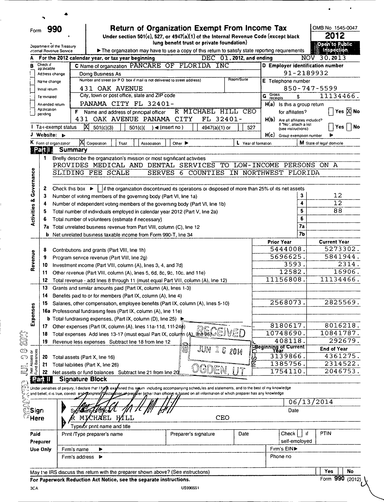 Image of first page of 2012 Form 990 for Pancare Health