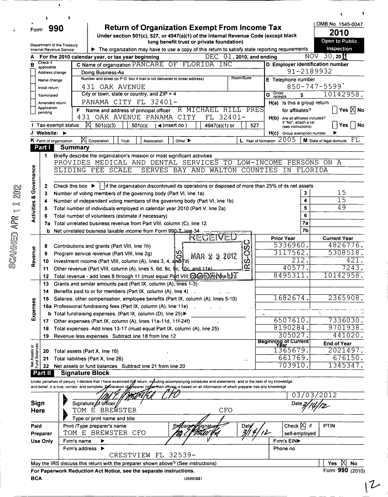 Image of first page of 2010 Form 990 for Pancare Health