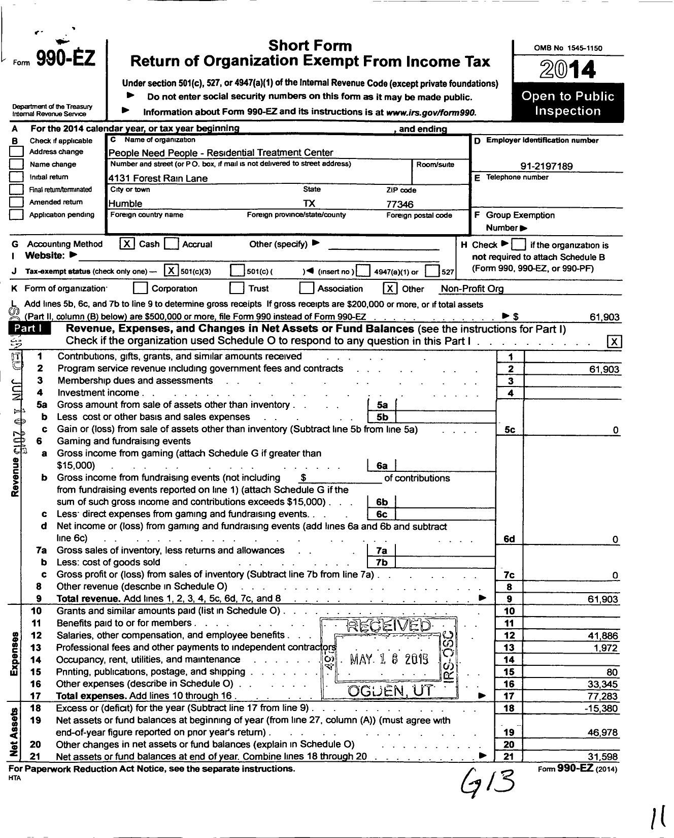 Image of first page of 2014 Form 990EZ for Concrete Rose Counseling