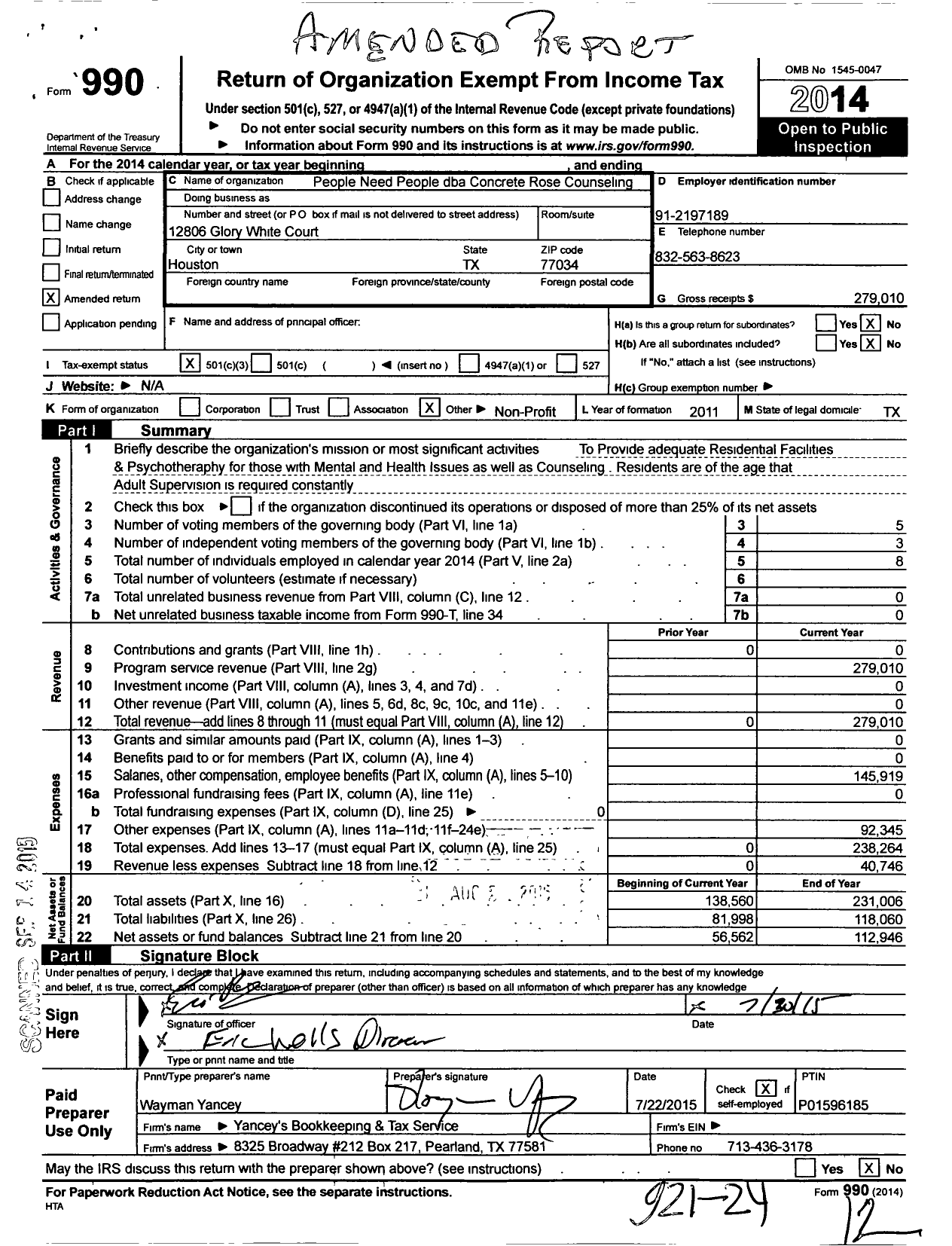 Image of first page of 2014 Form 990 for Concrete Rose Counseling