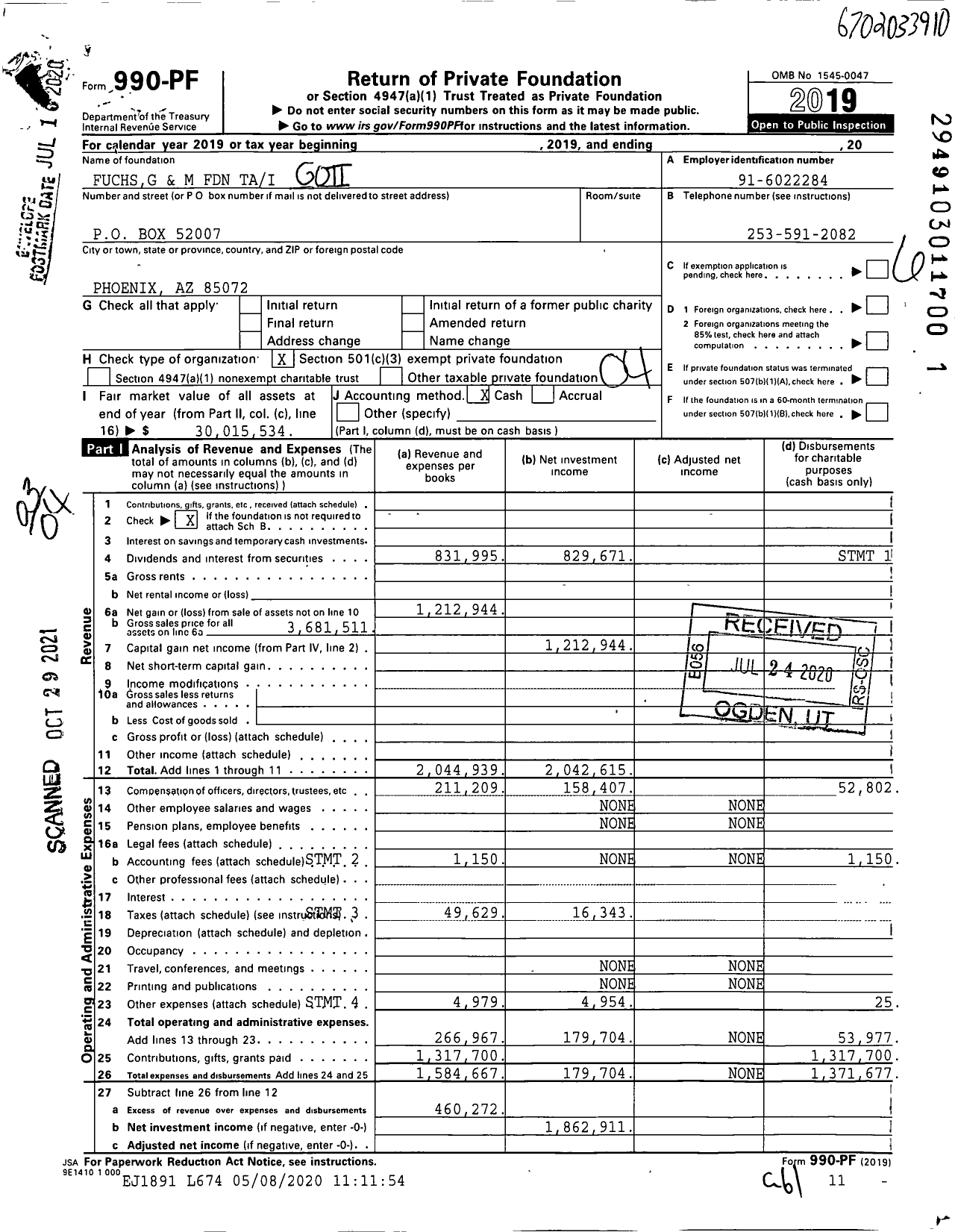 Image of first page of 2019 Form 990PF for Fuchsg and M Foundation Tai