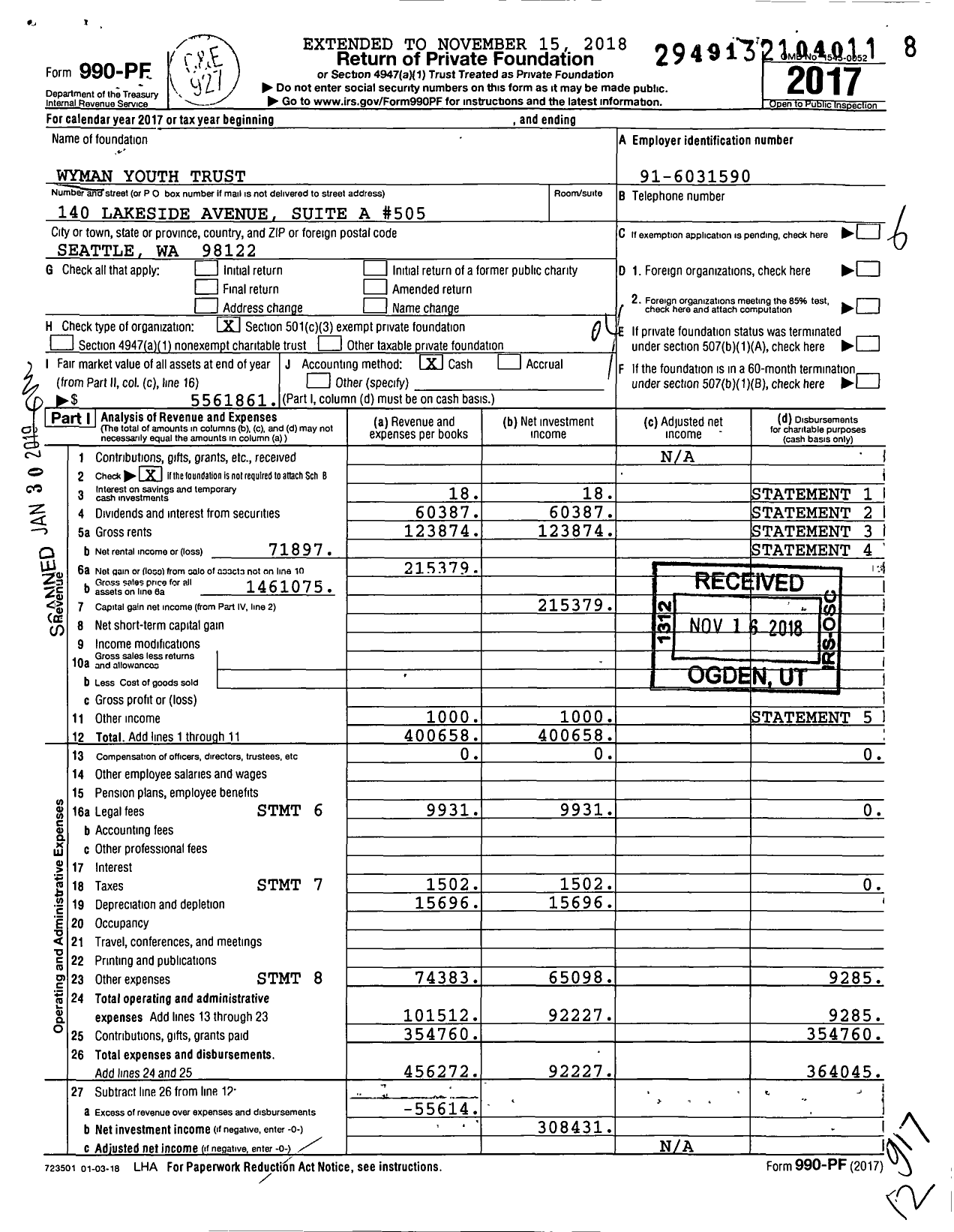 Image of first page of 2017 Form 990PF for Wyman Youth Trust