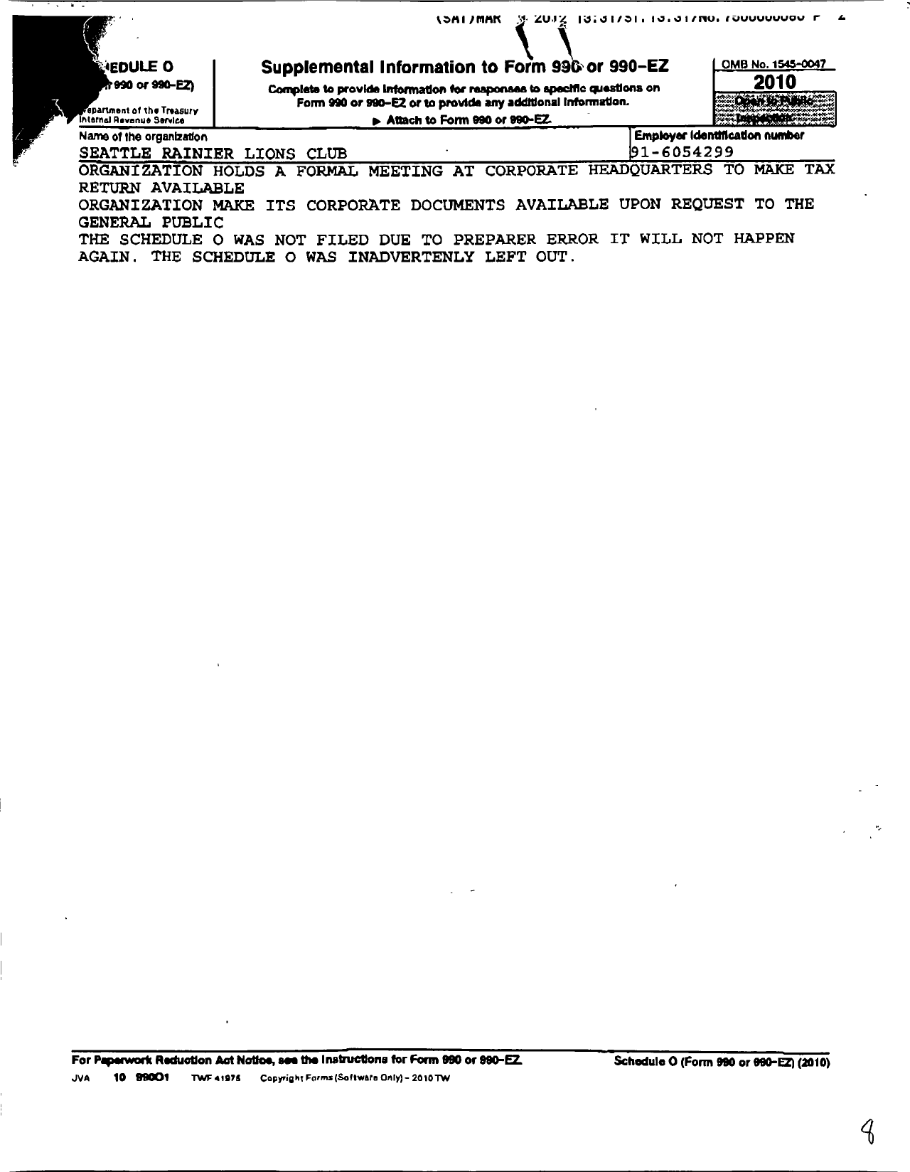 Image of first page of 2010 Form 990R for Lions Clubs - 7660 Seattle Rainier