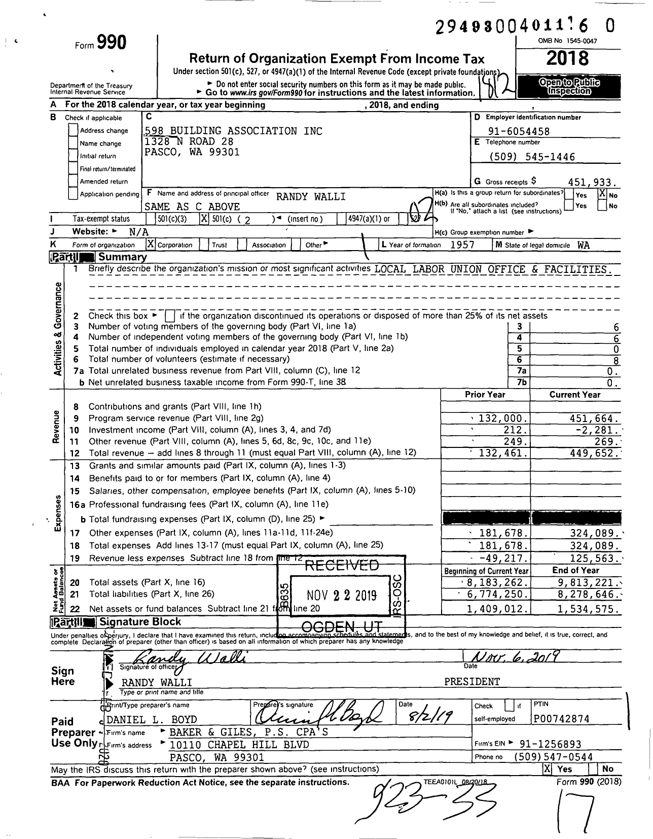 Image of first page of 2018 Form 990O for 598 Building Association
