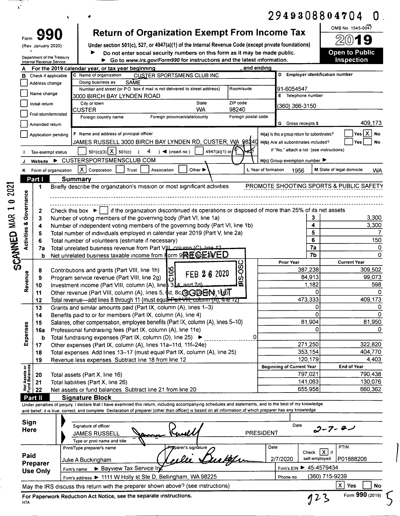 Image of first page of 2019 Form 990O for Custer Sportsmens Club