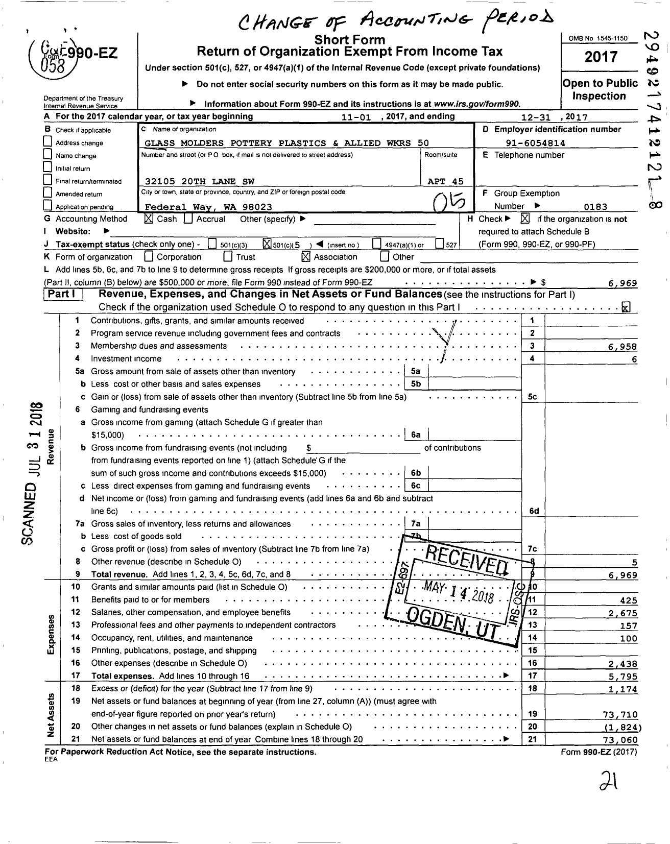 Image of first page of 2017 Form 990EO for United Steelworkers - 00050 Local