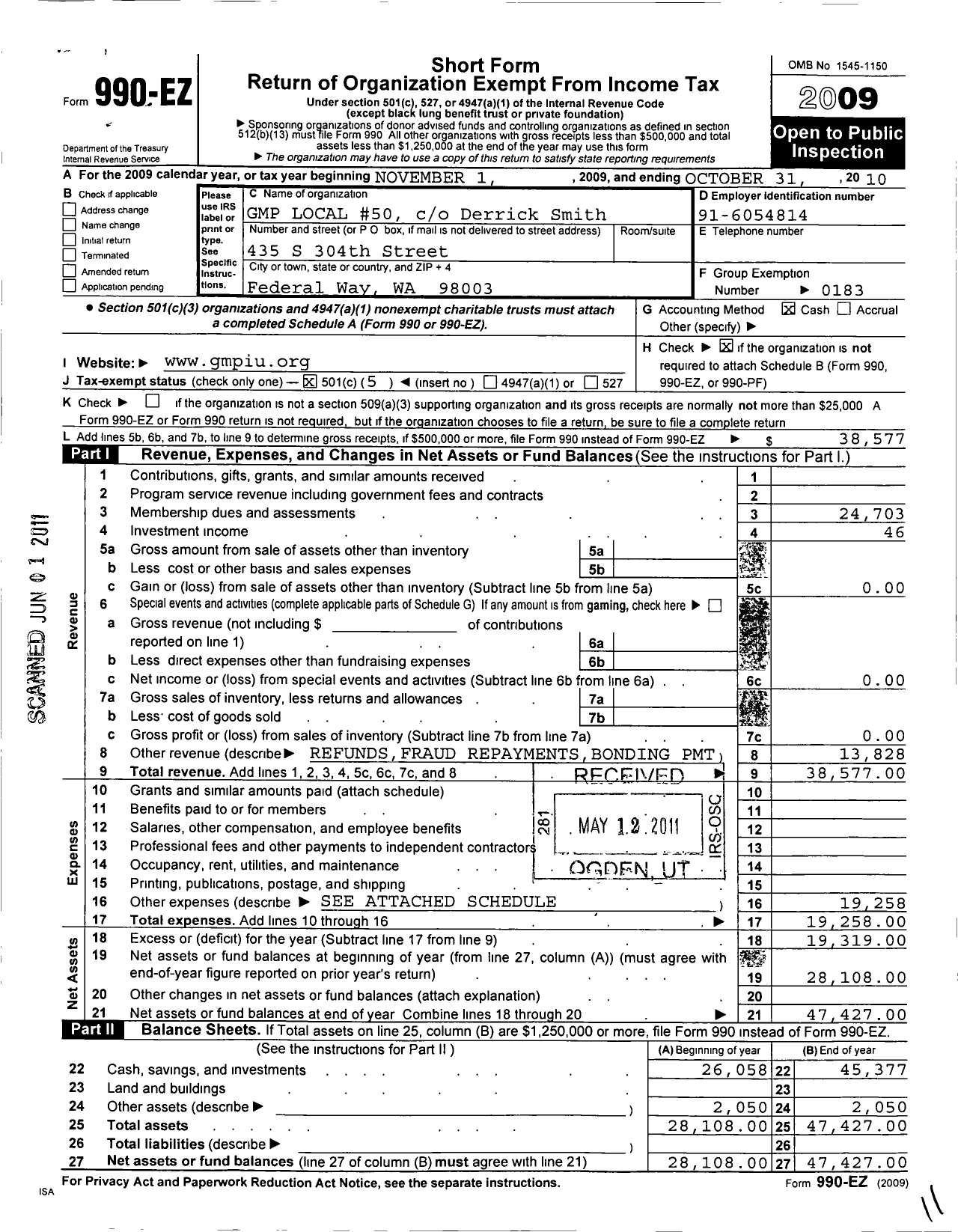 Image of first page of 2009 Form 990EO for United Steelworkers - 00050 Local