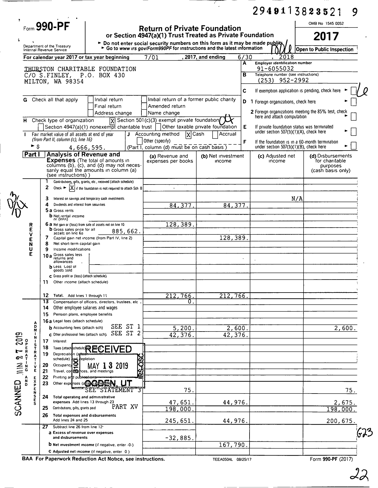 Image of first page of 2017 Form 990PF for Thurston Charitable Foundation