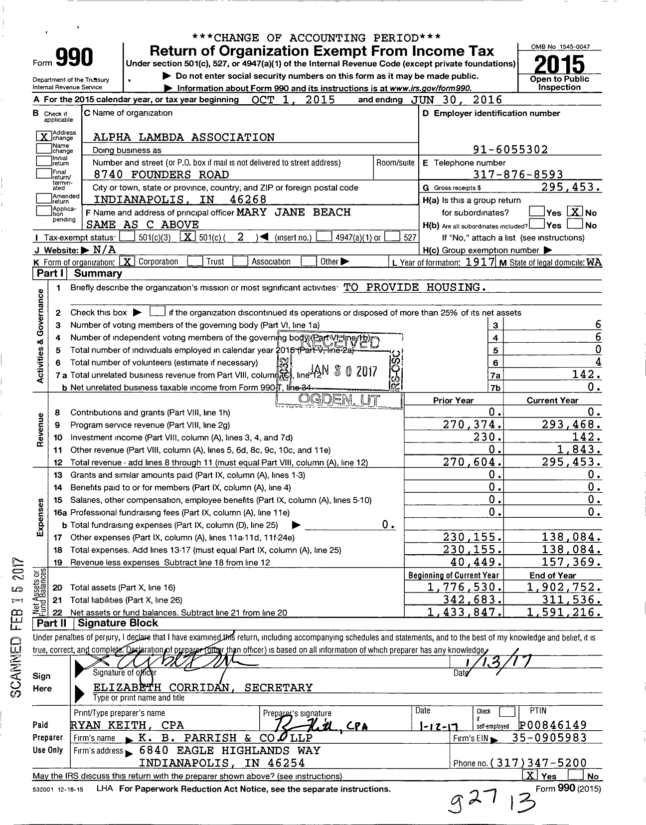 Image of first page of 2015 Form 990O for Alpha Lambda Association