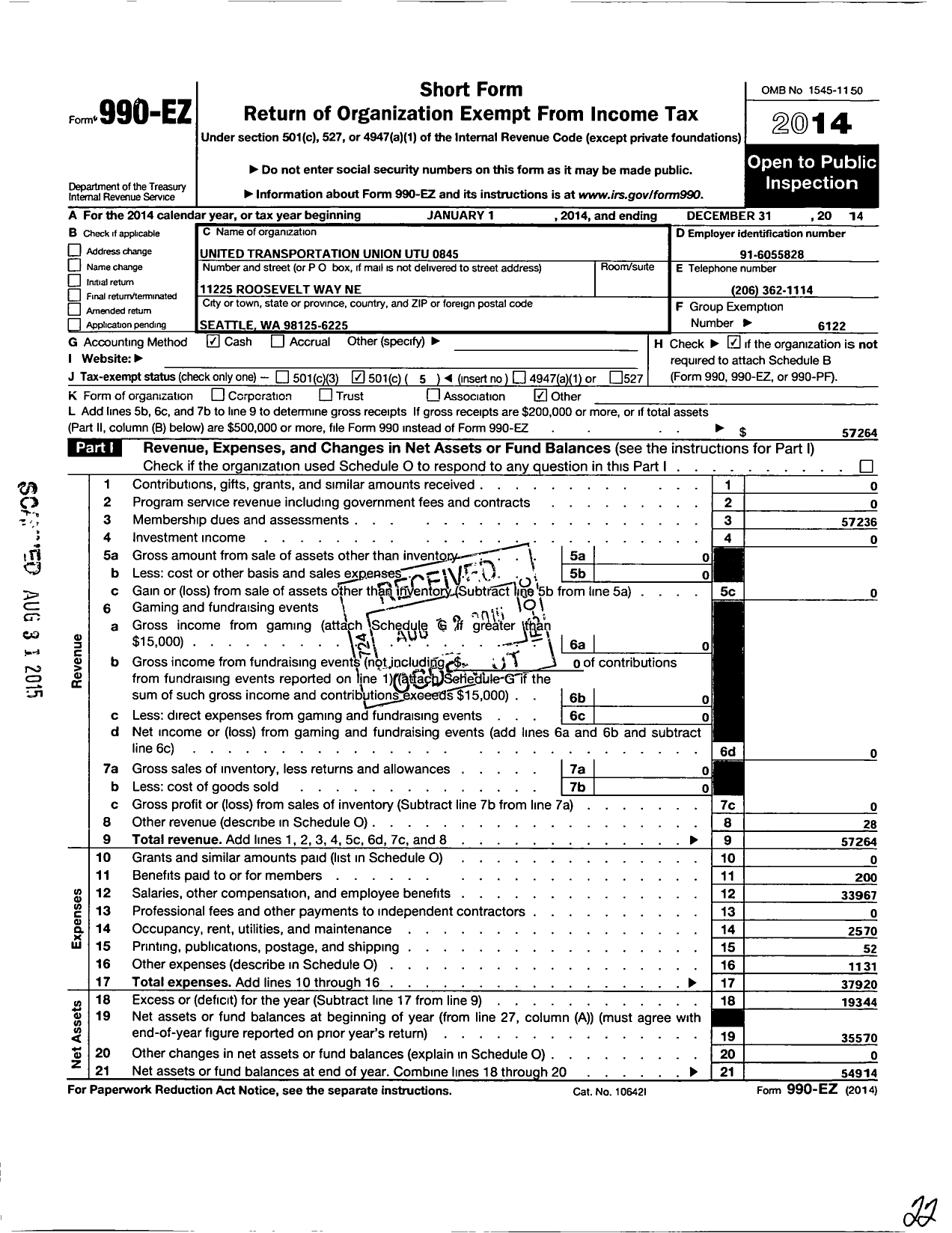 Image of first page of 2014 Form 990EO for Smart Union - 845 TD