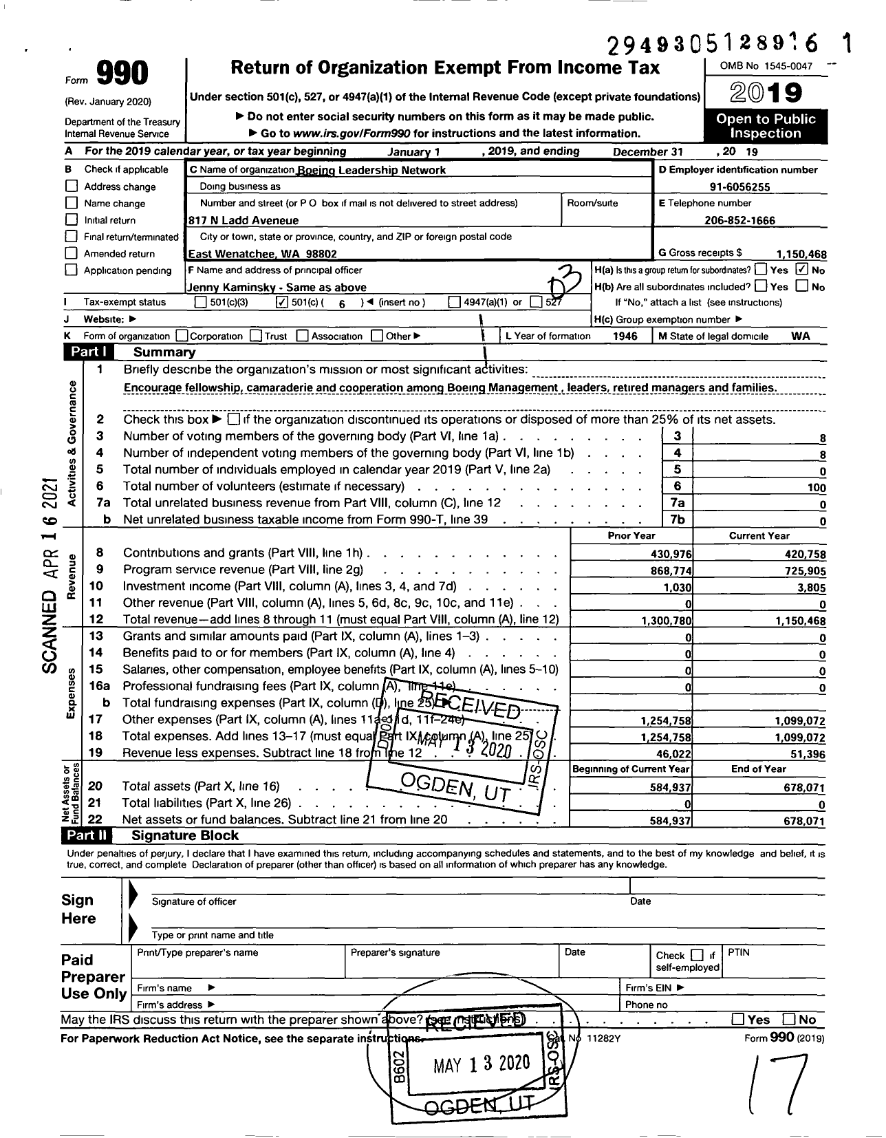 Image of first page of 2019 Form 990 for Boeing Management Association