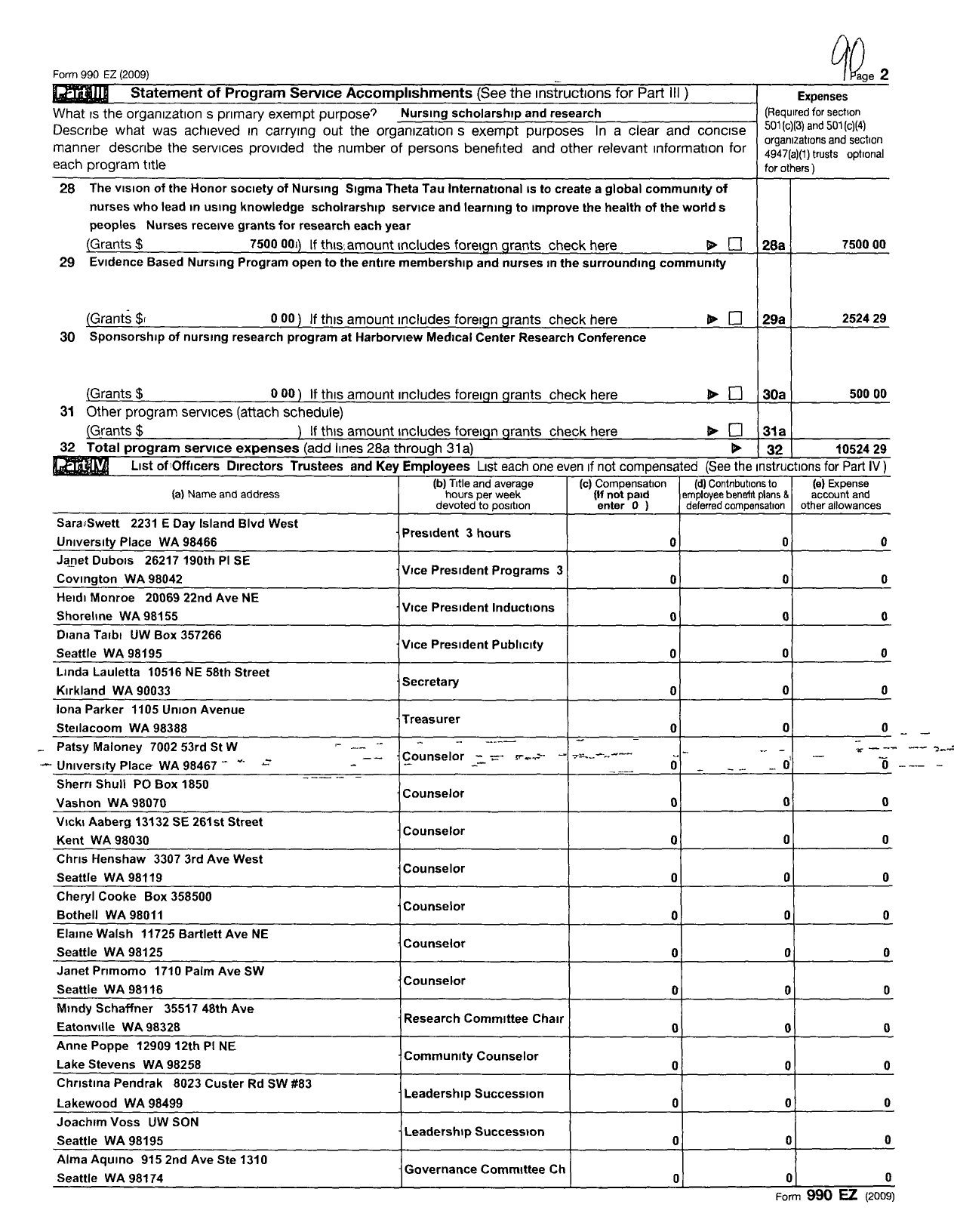 Image of first page of 2009 Form 990ER for Sigma Theta Tau - 21 Psi At-Large Chapter