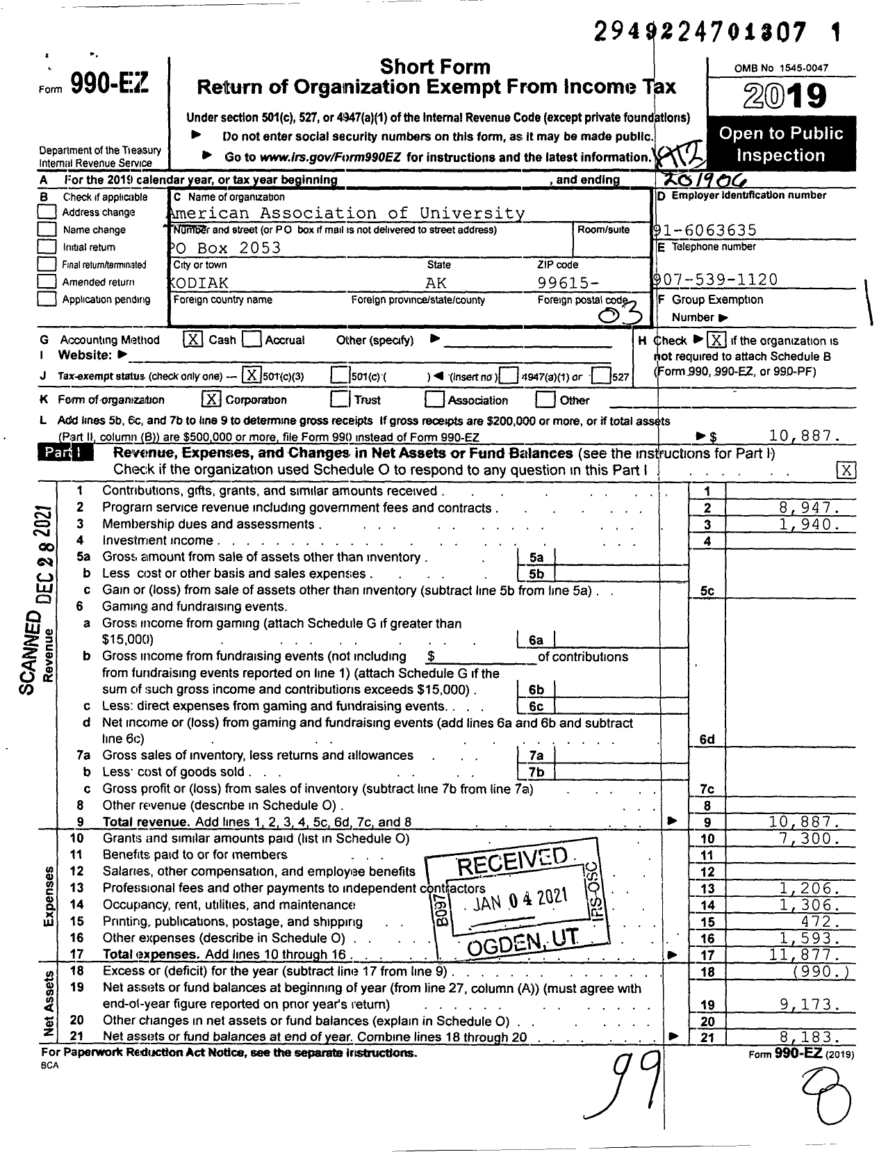 Image of first page of 2018 Form 990EZ for American Association of University Women