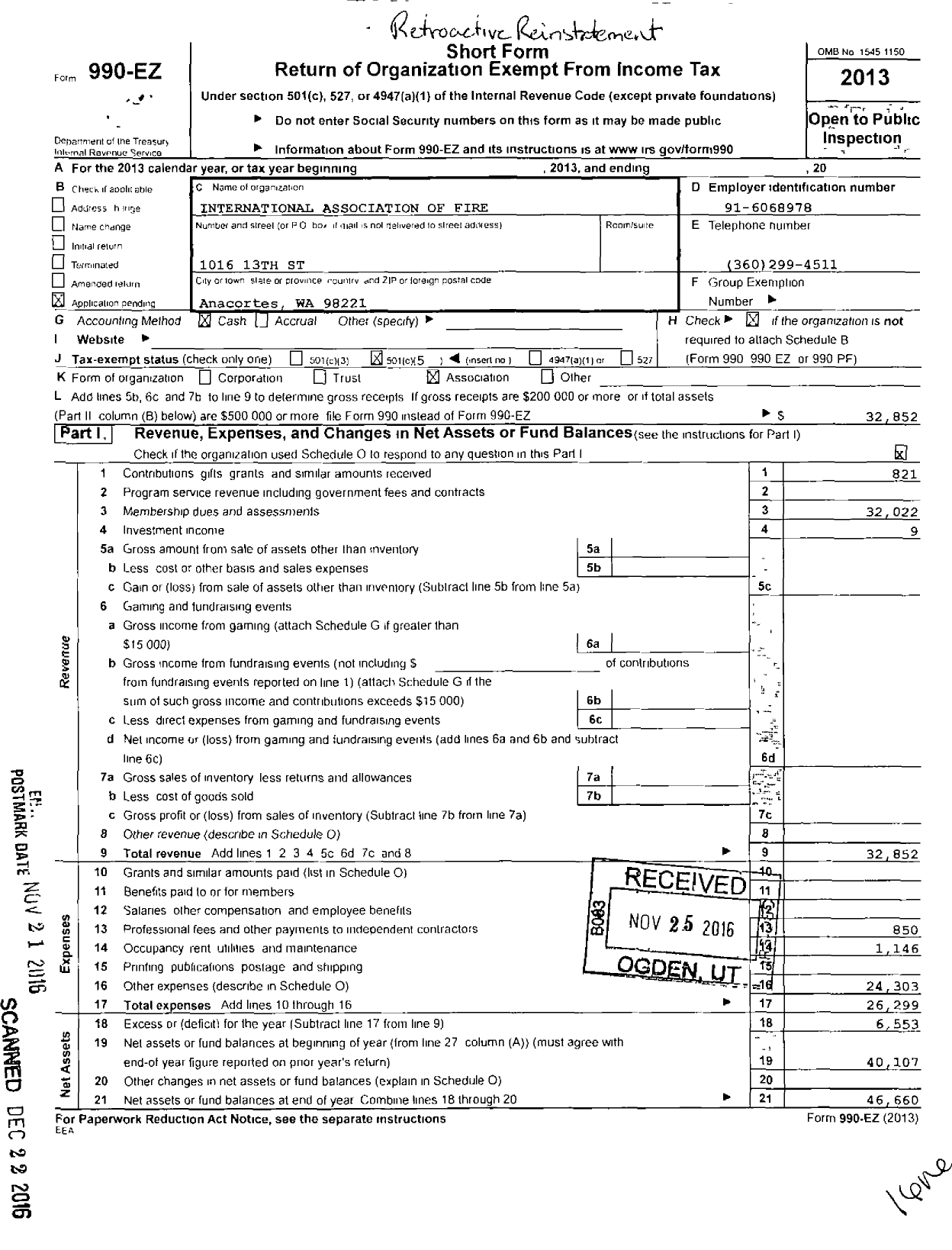 Image of first page of 2013 Form 990EO for International Association of Fire Fighters - L1537 Anacortes