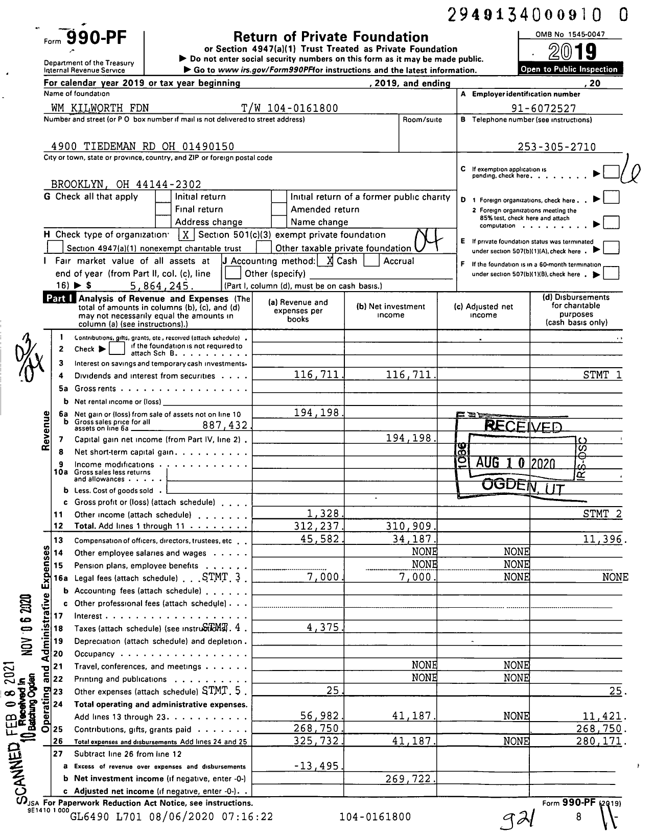 Image of first page of 2019 Form 990PF for WM Kilworth Foundation TW