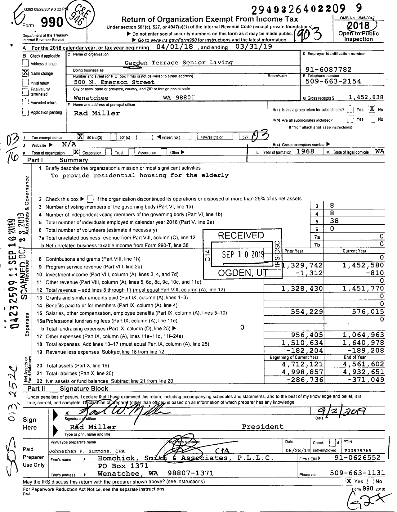 Image of first page of 2018 Form 990 for Garden Terrace Senior Living