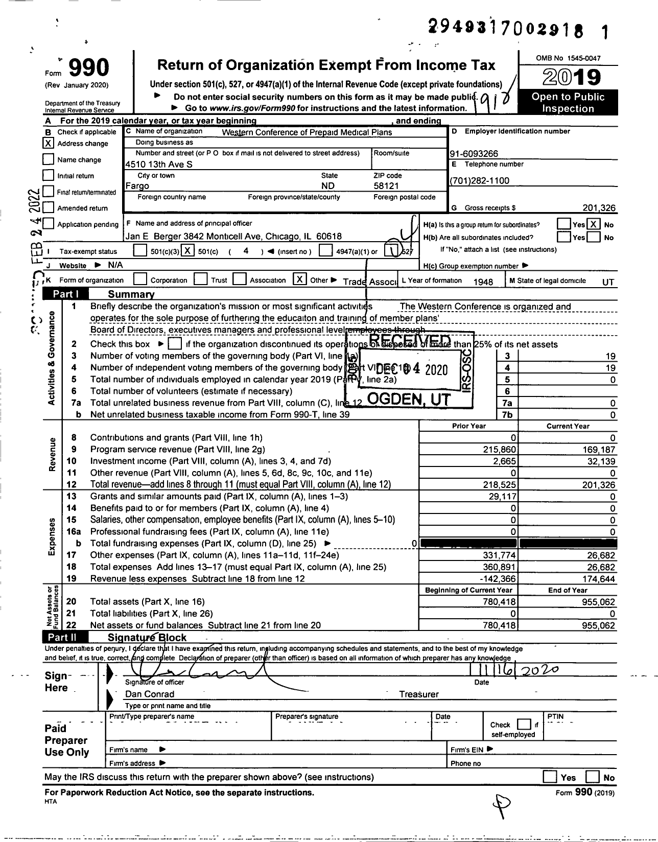 Image of first page of 2019 Form 990O for Western Conference of Prepaid Medical Service Plans