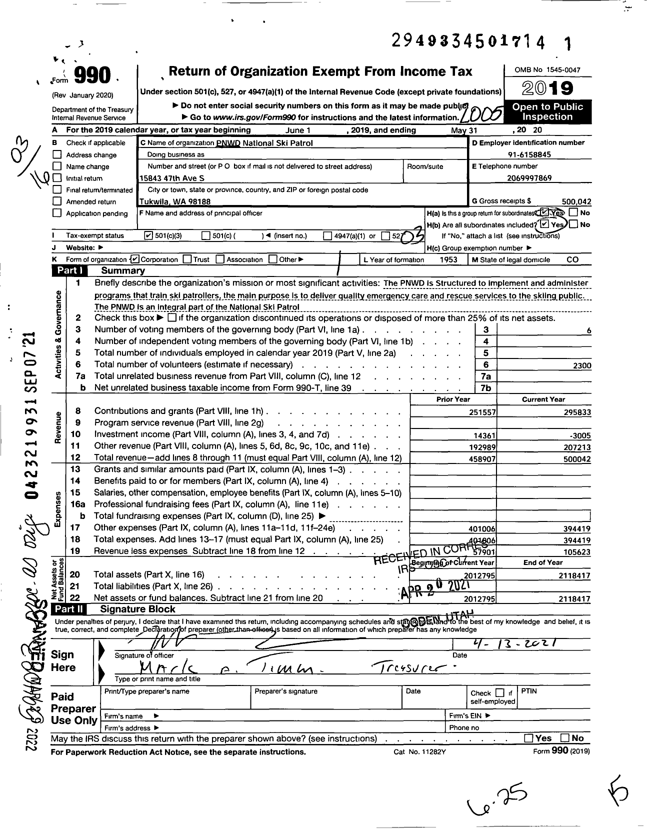 Image of first page of 2019 Form 990 for PNWD National Ski Patrol