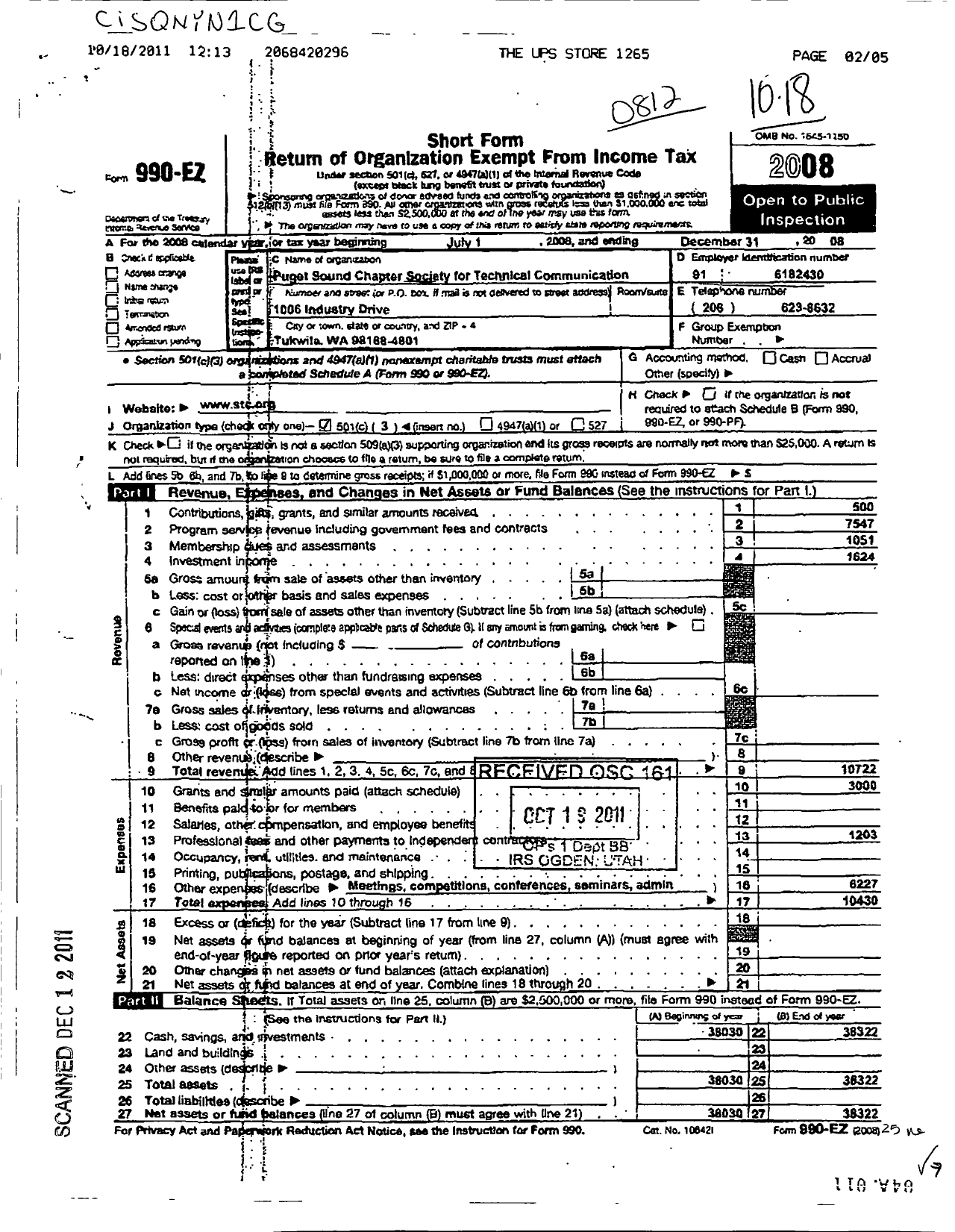 Image of first page of 2008 Form 990EZ for Society for Technical Communication / Puget Sound Chapter