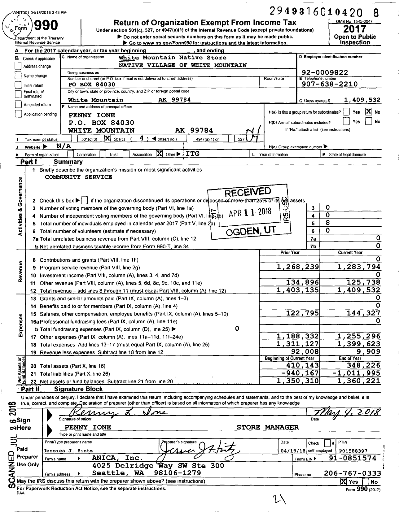 Image of first page of 2017 Form 990O for White Mountain Native Store Native Village of White Mountain