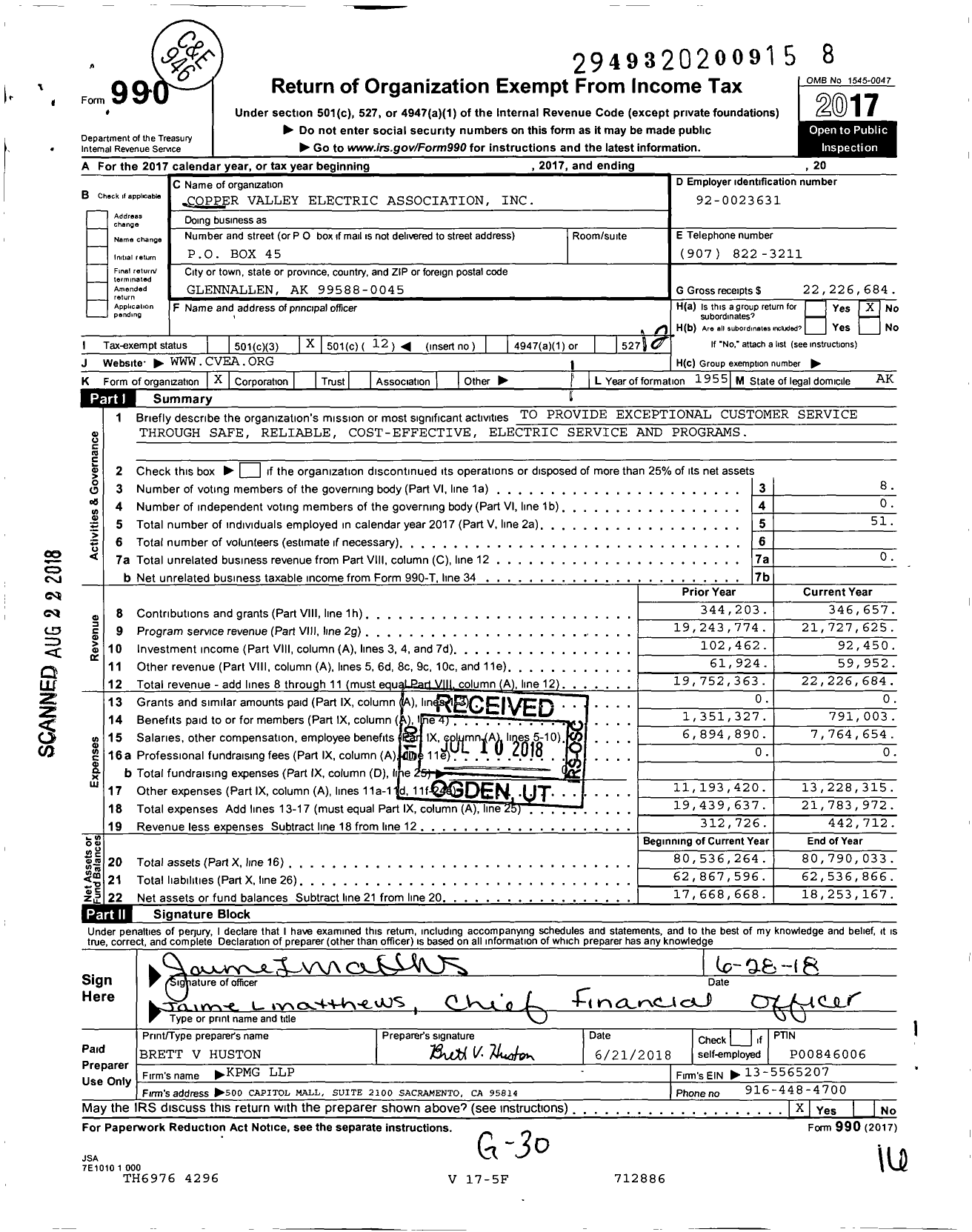 Image of first page of 2017 Form 990O for Copper Valley Electric Association