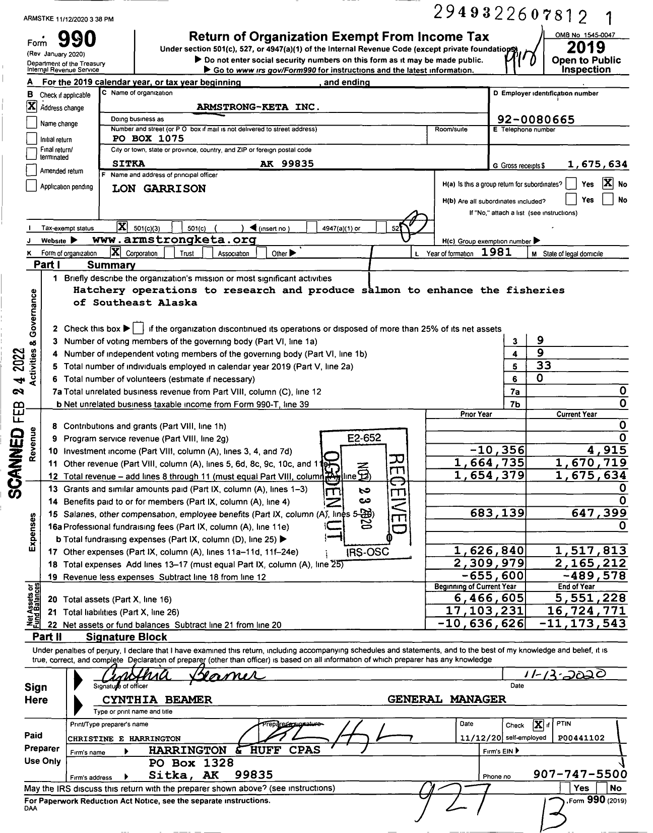 Image of first page of 2019 Form 990 for Armstrong-Keta Incorporated