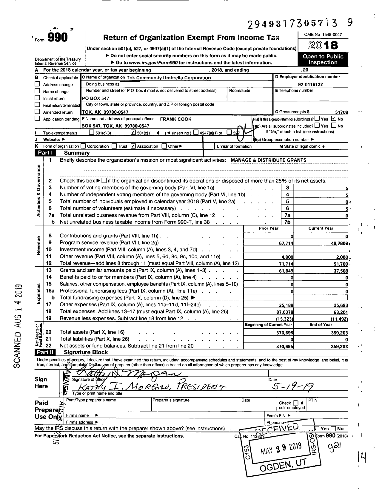 Image of first page of 2018 Form 990O for Tok Community Umbrella Corporation