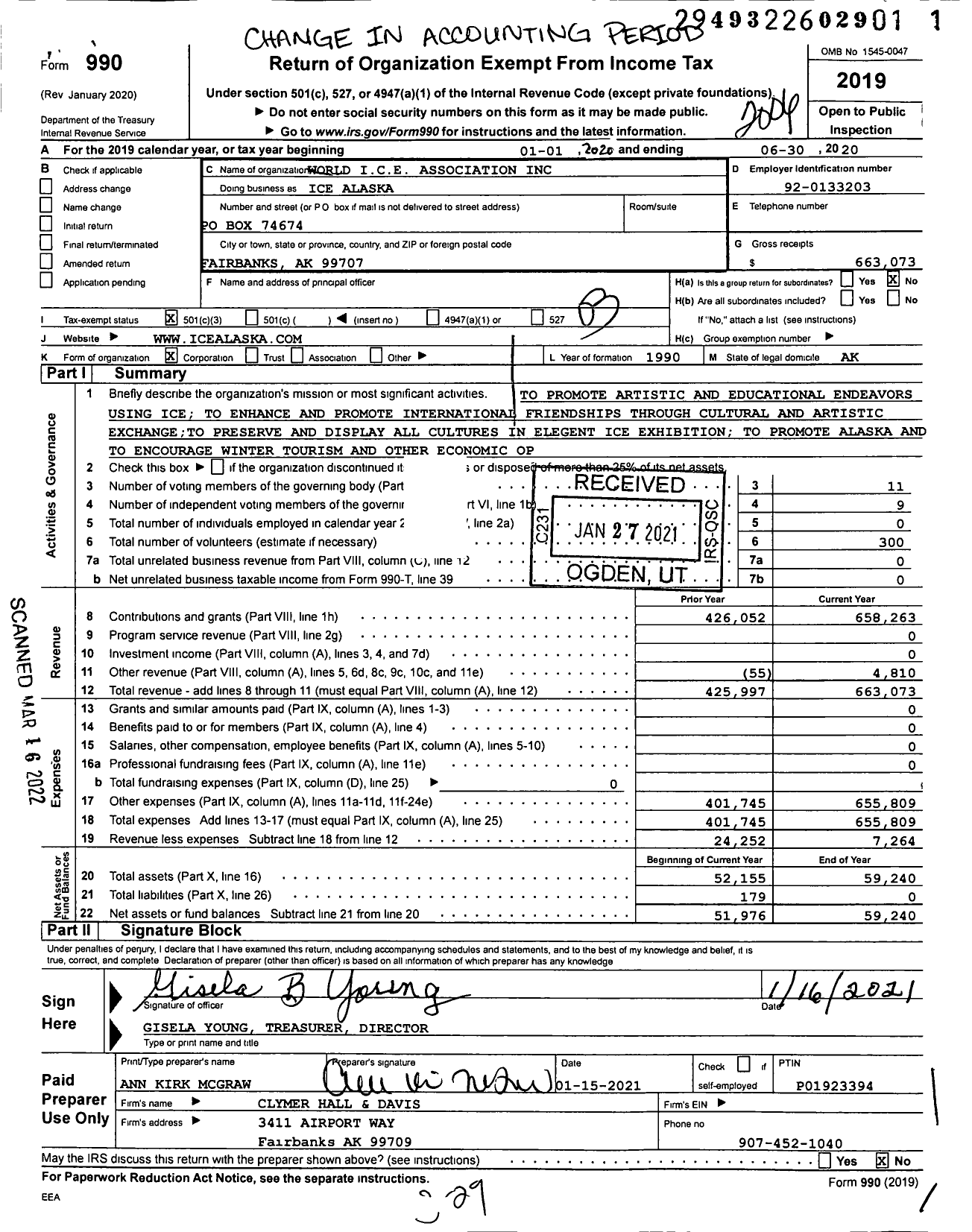 Image of first page of 2019 Form 990 for Ice Alaska