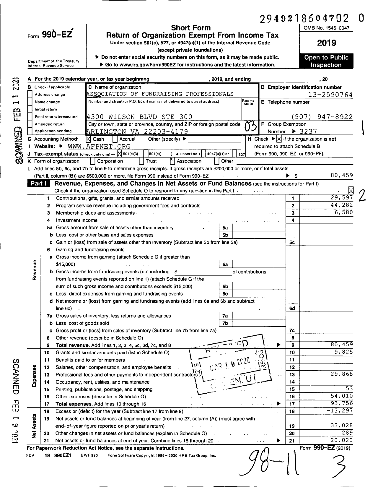 Image of first page of 2019 Form 990EZ for Association of Fundraising Professionals - Ak-Alaska Chapter