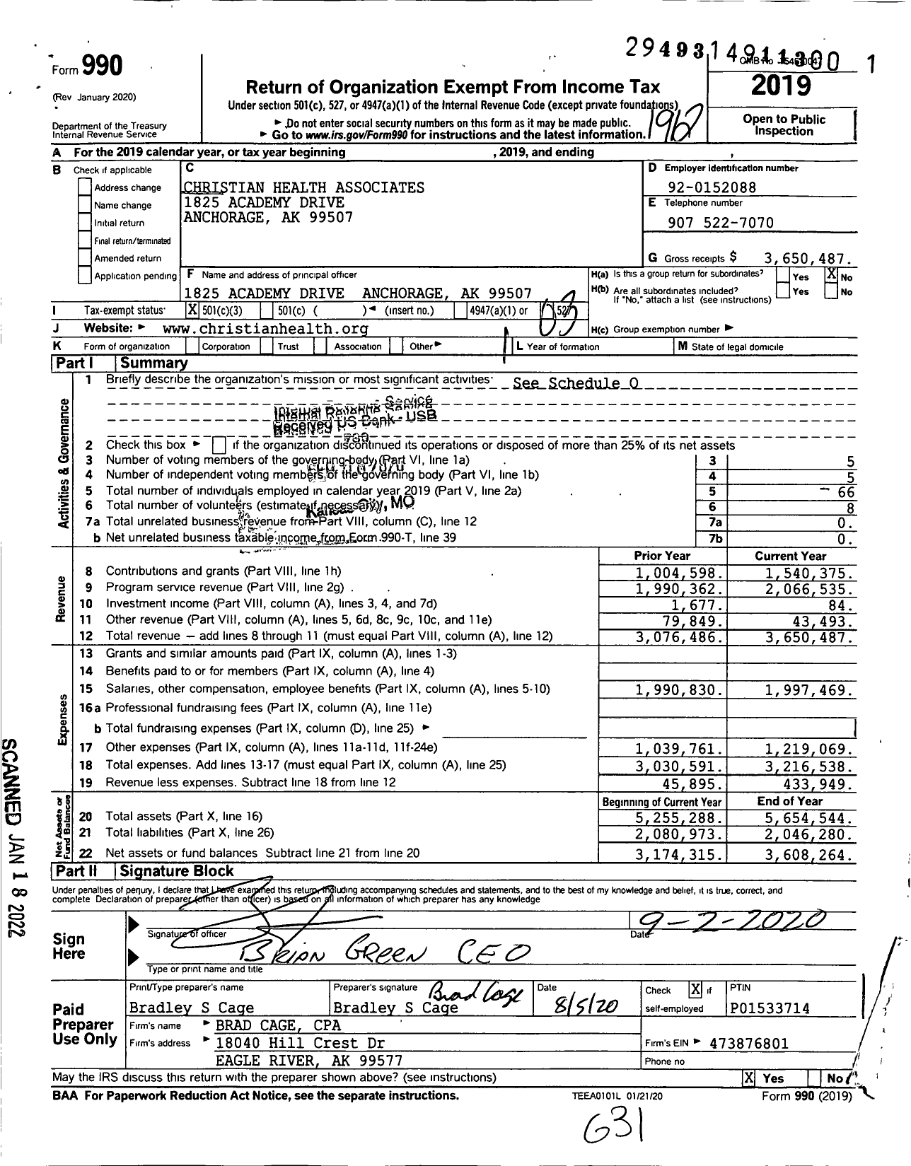 Image of first page of 2019 Form 990 for Christian Health Associates